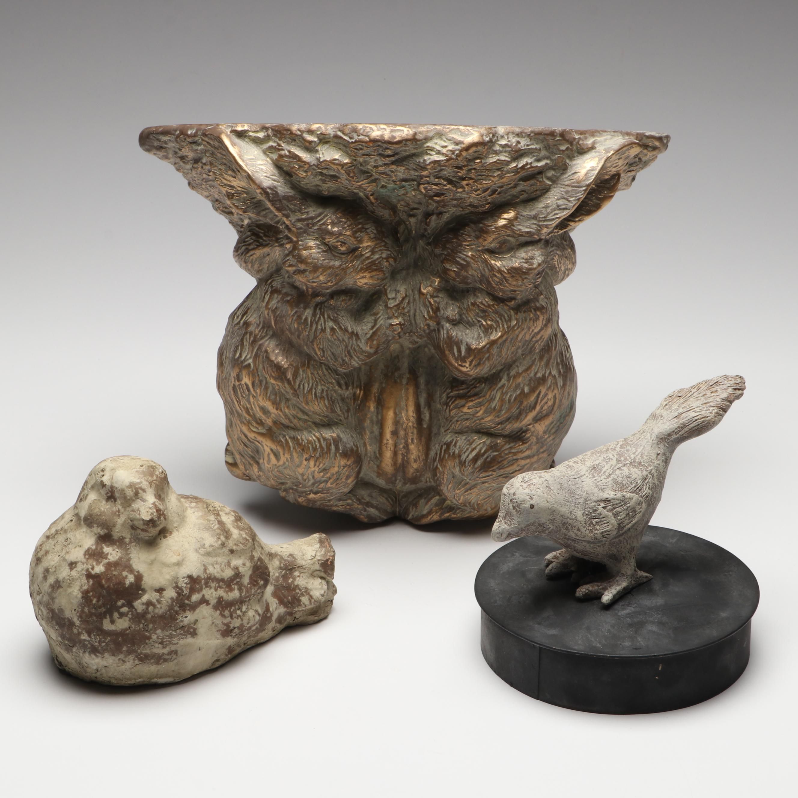 Lindsay Marie Gilt Distressed Rabbit Shelf with Distressed Bird Figurines