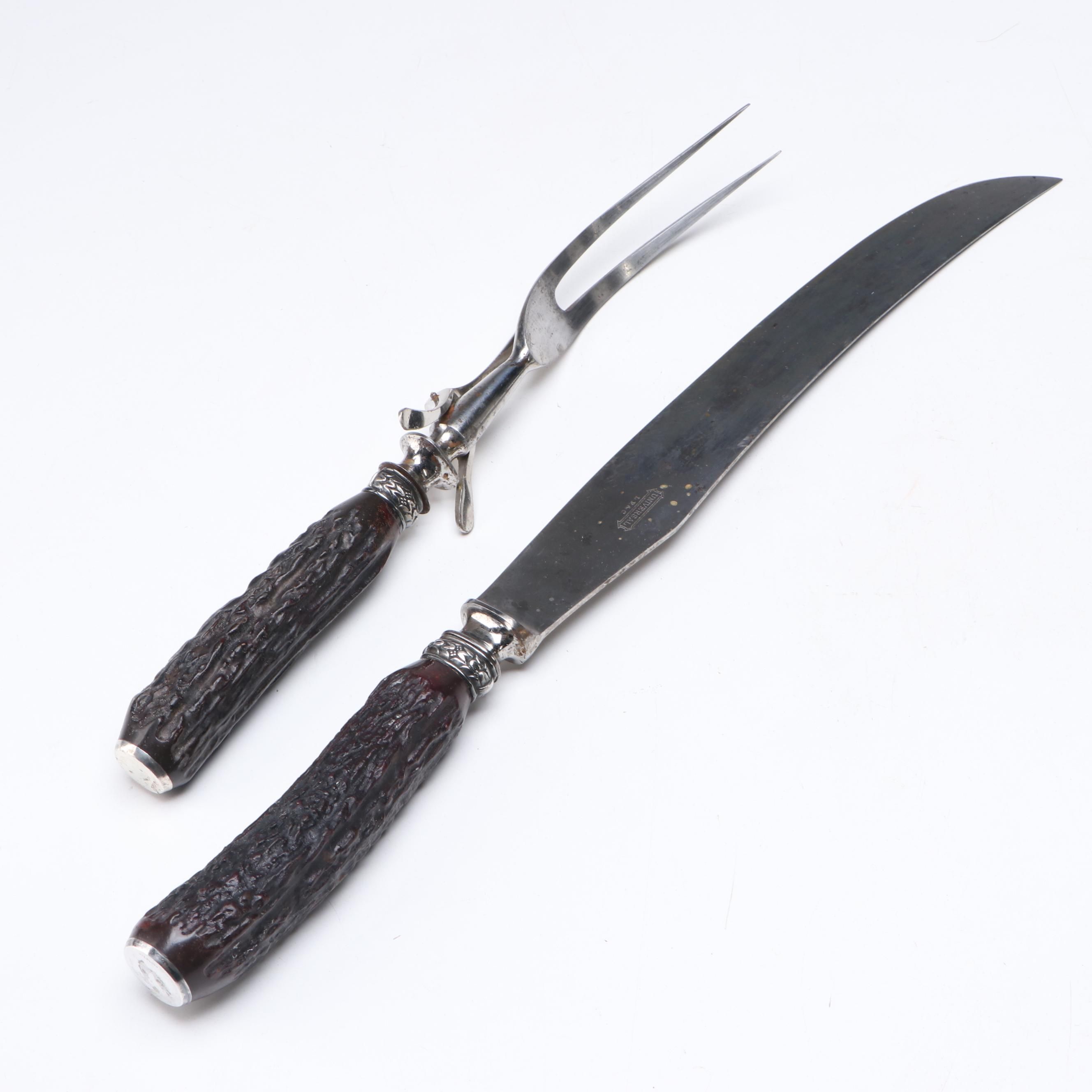Universal Antler Handled Carving Set with Sterling Mounts