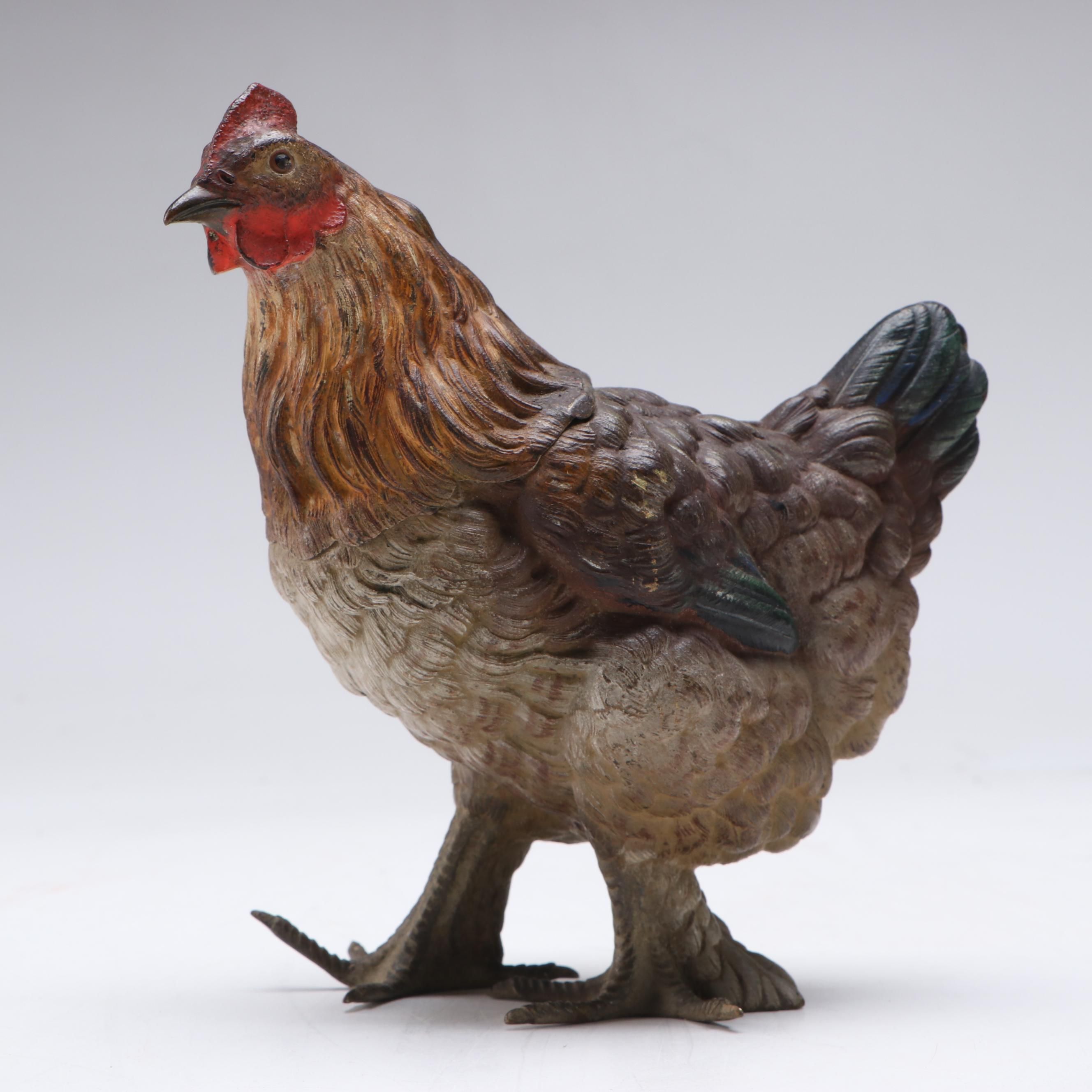 Viennese Style Cold-Painted Bronze Rooster with Hinged Lid
