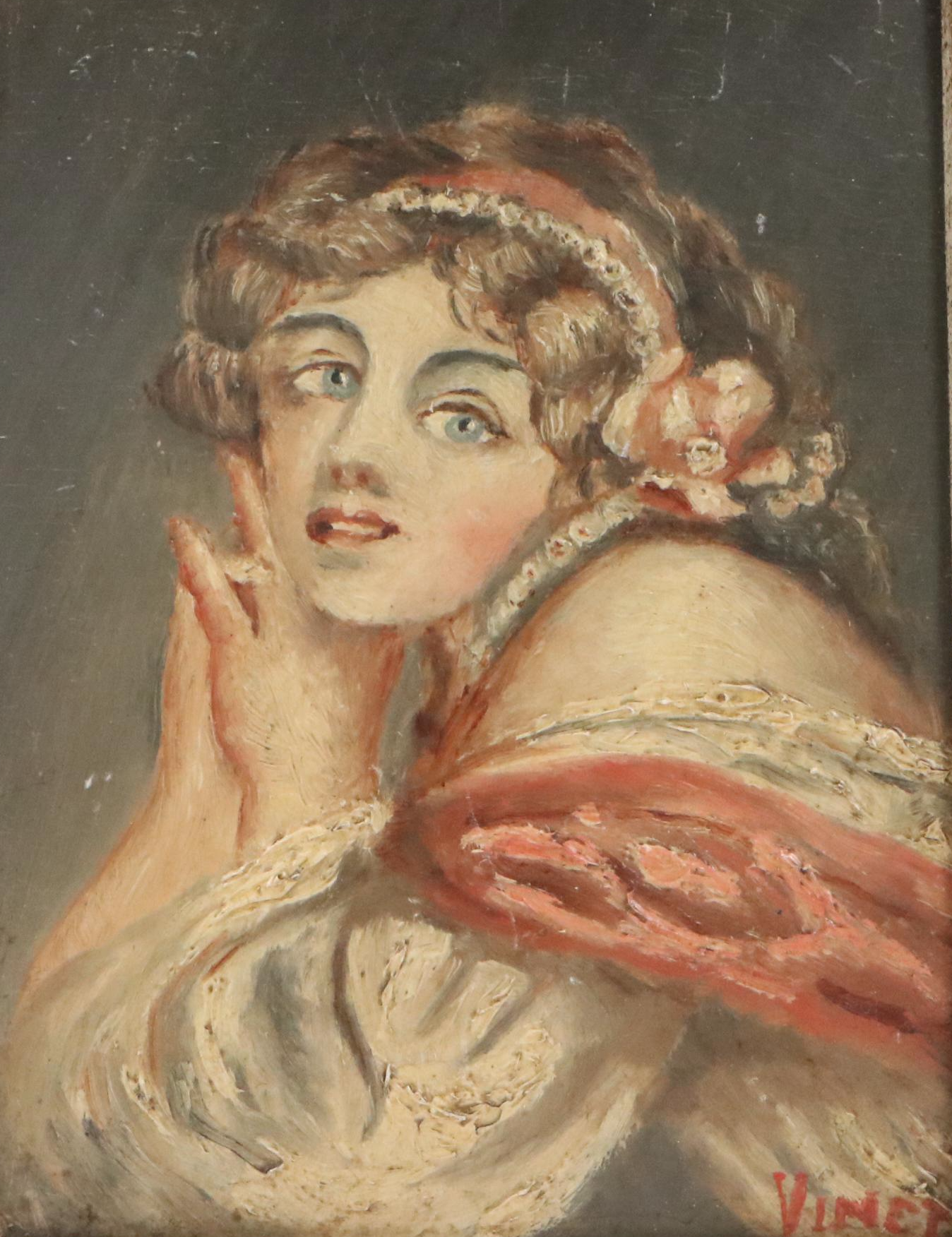 Oil Portrait of Woman with Historical Dress, Early to Mid-20th Century