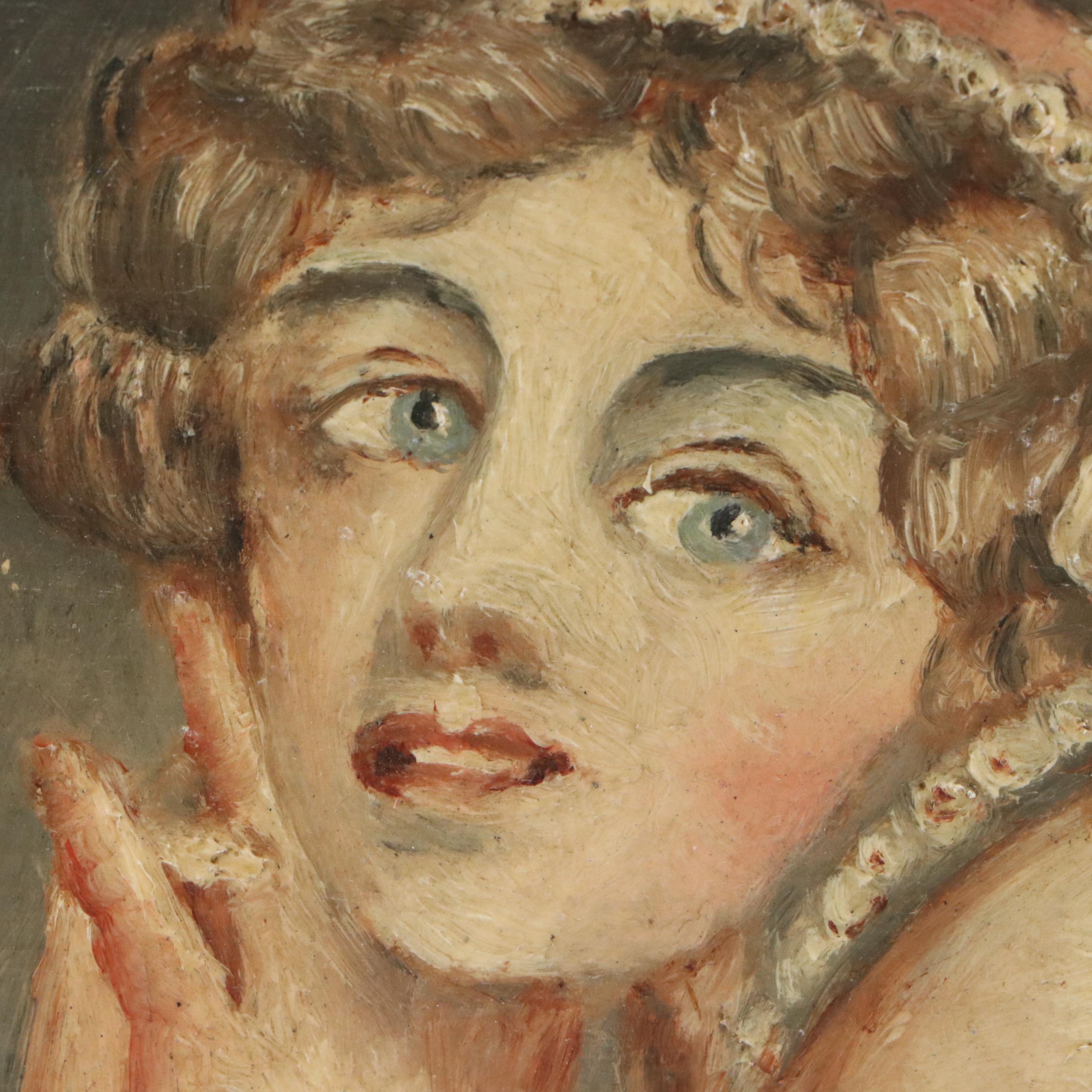 Oil Portrait of Woman with Historical Dress, Early to Mid-20th Century