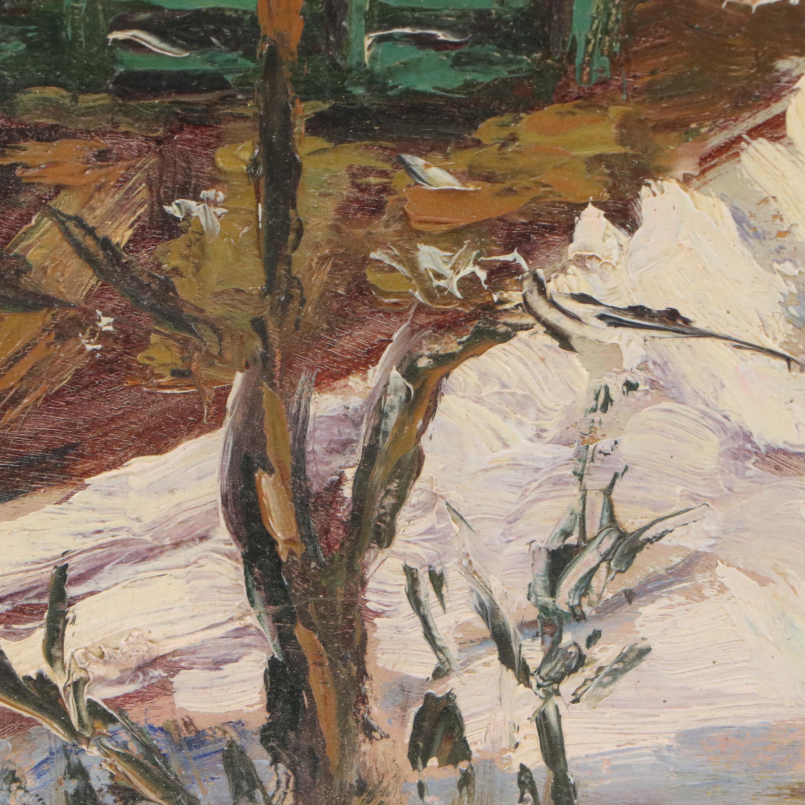 Lila Hetzel Winter Landscape Oil Painting "Des Plaines River," 1931