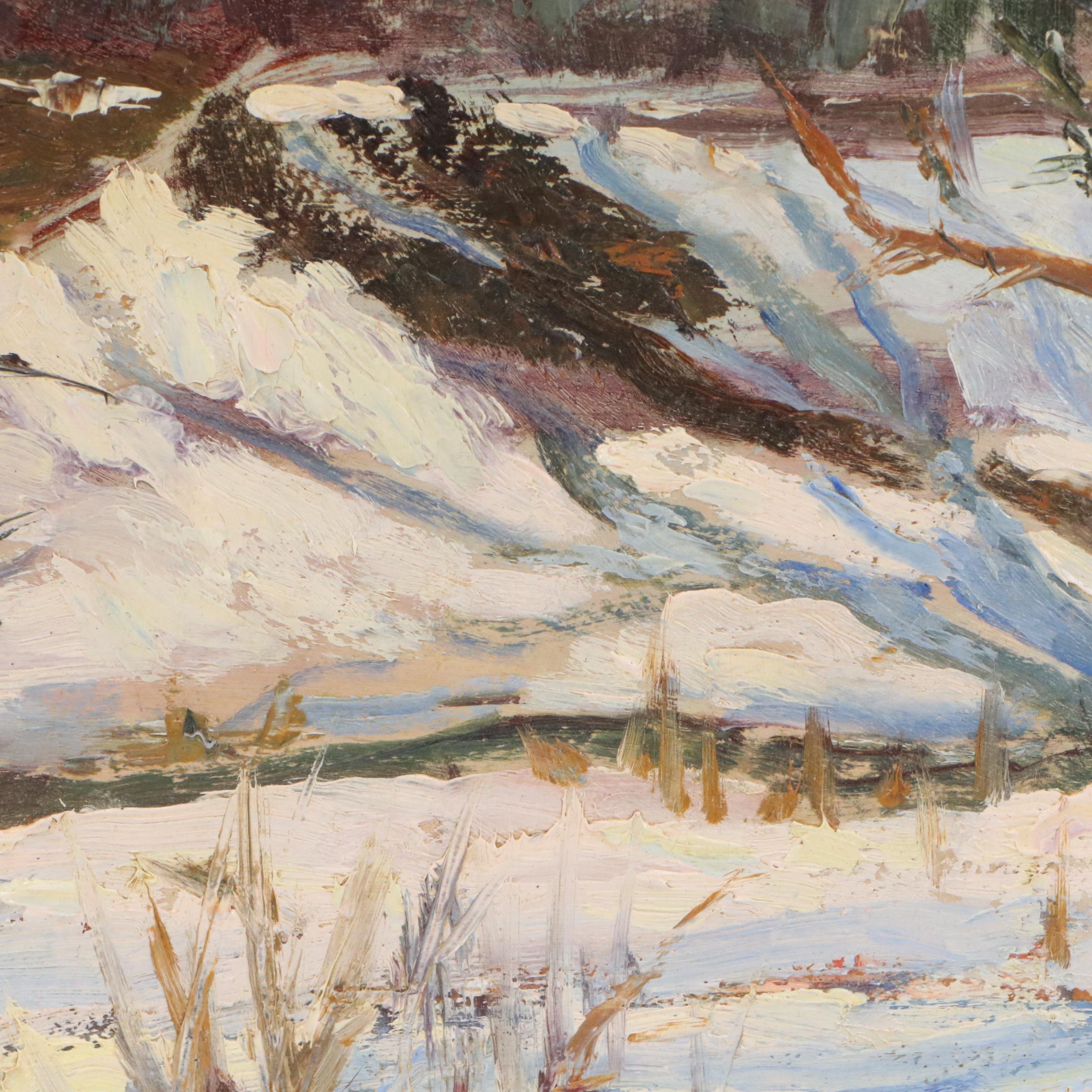 Lila Hetzel Winter Landscape Oil Painting "Des Plaines River," 1931