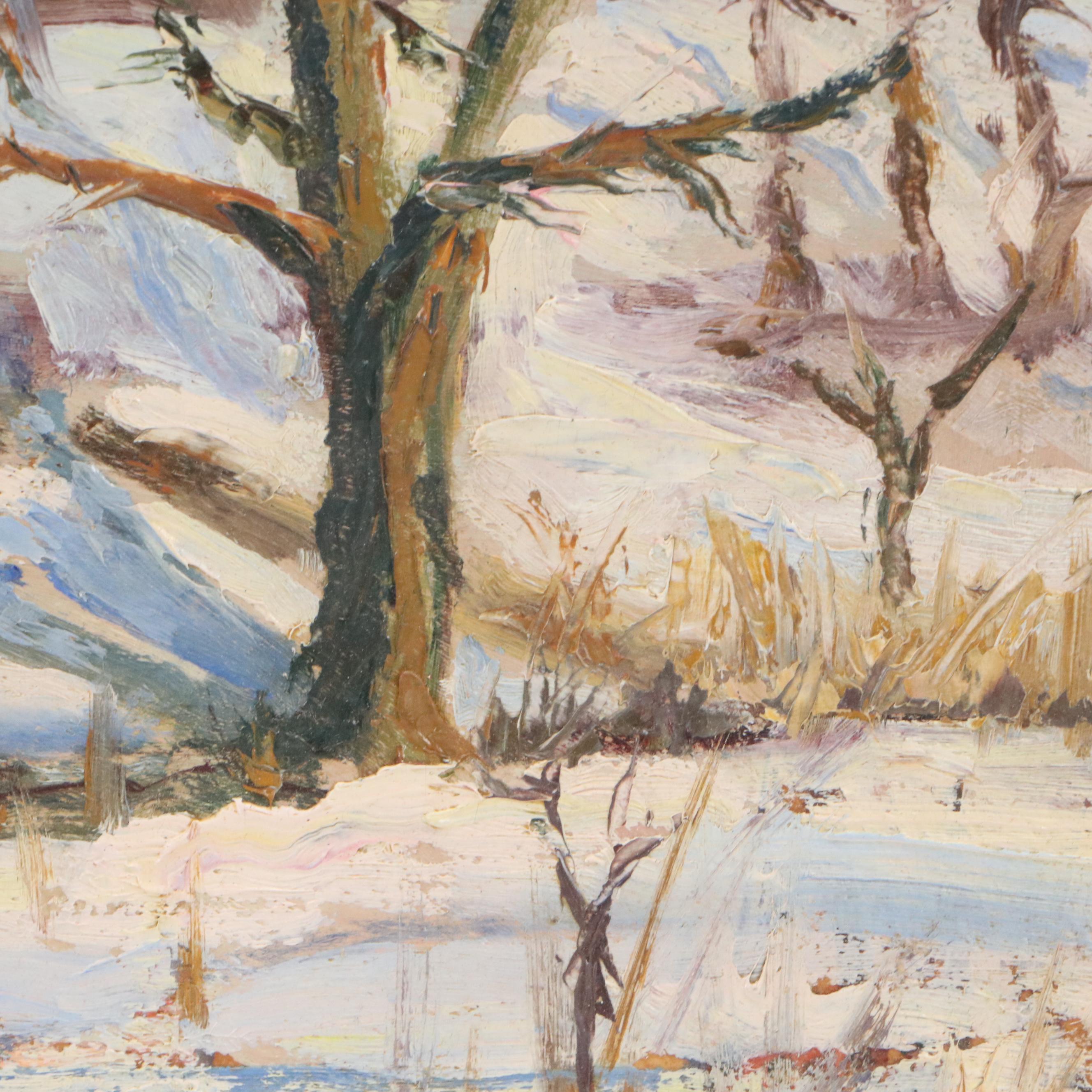 Lila Hetzel Winter Landscape Oil Painting "Des Plaines River," 1931