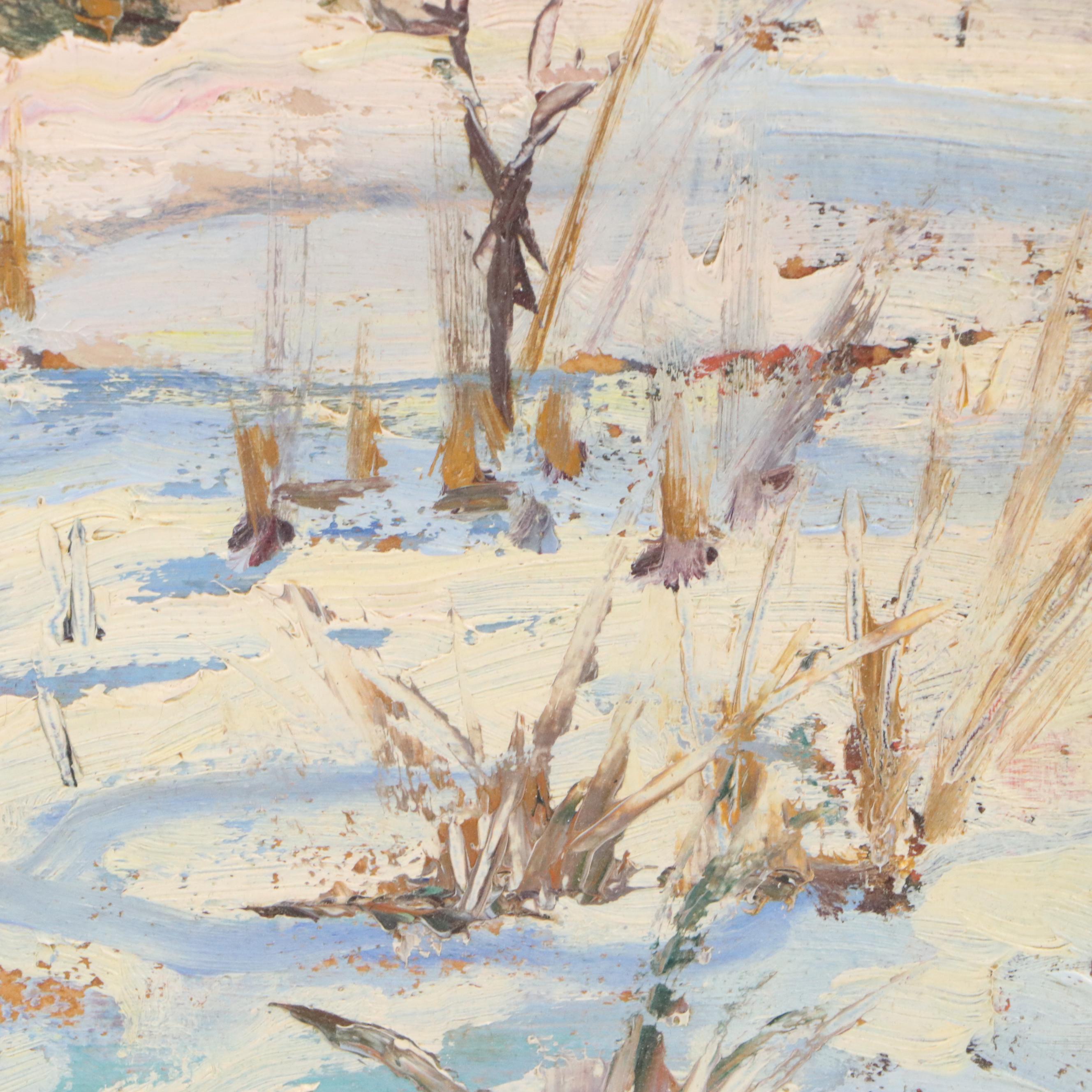 Lila Hetzel Winter Landscape Oil Painting "Des Plaines River," 1931