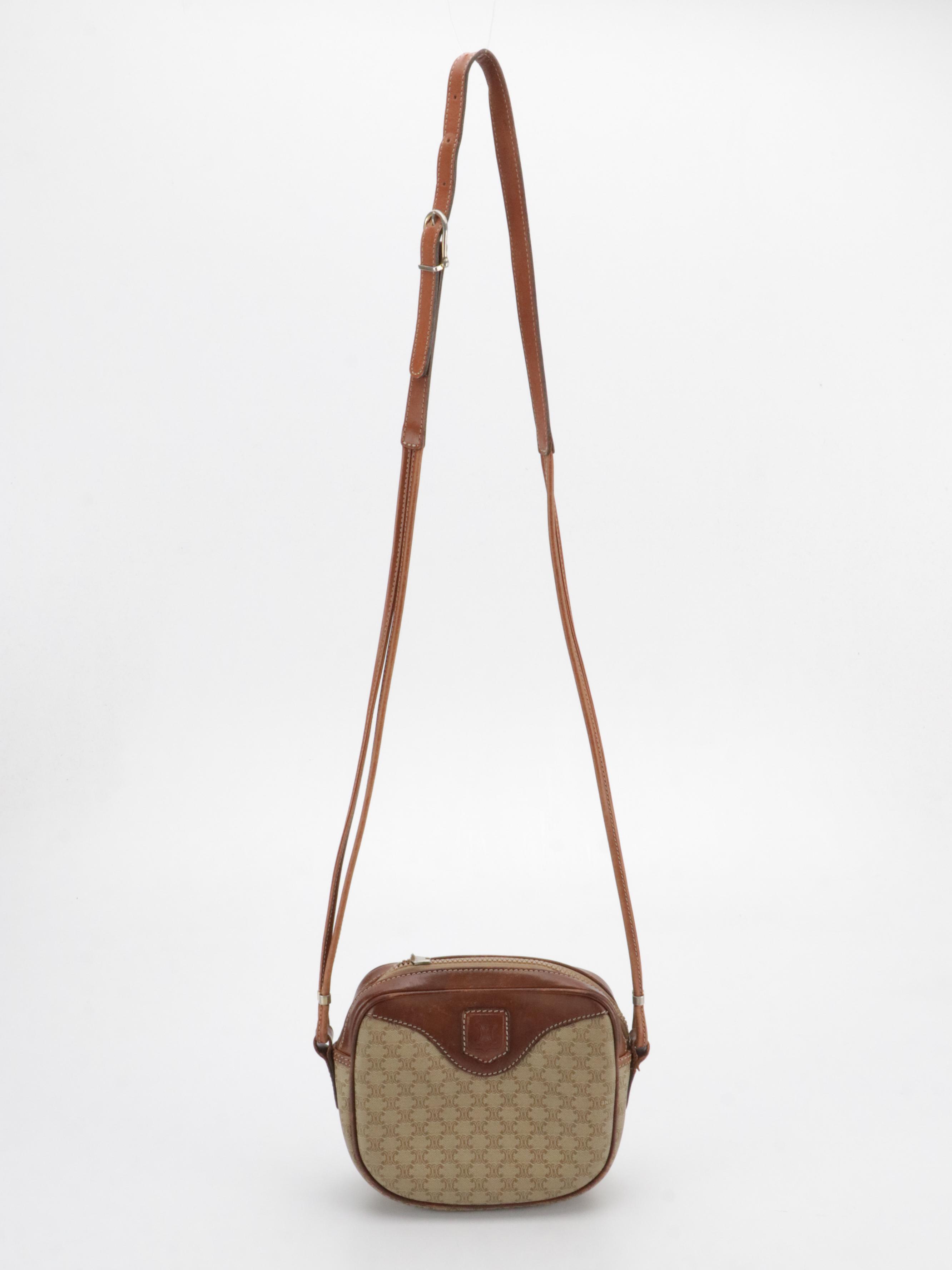 Celine Crossbody Bag in Beige Macadam Canvas and Leather Trim