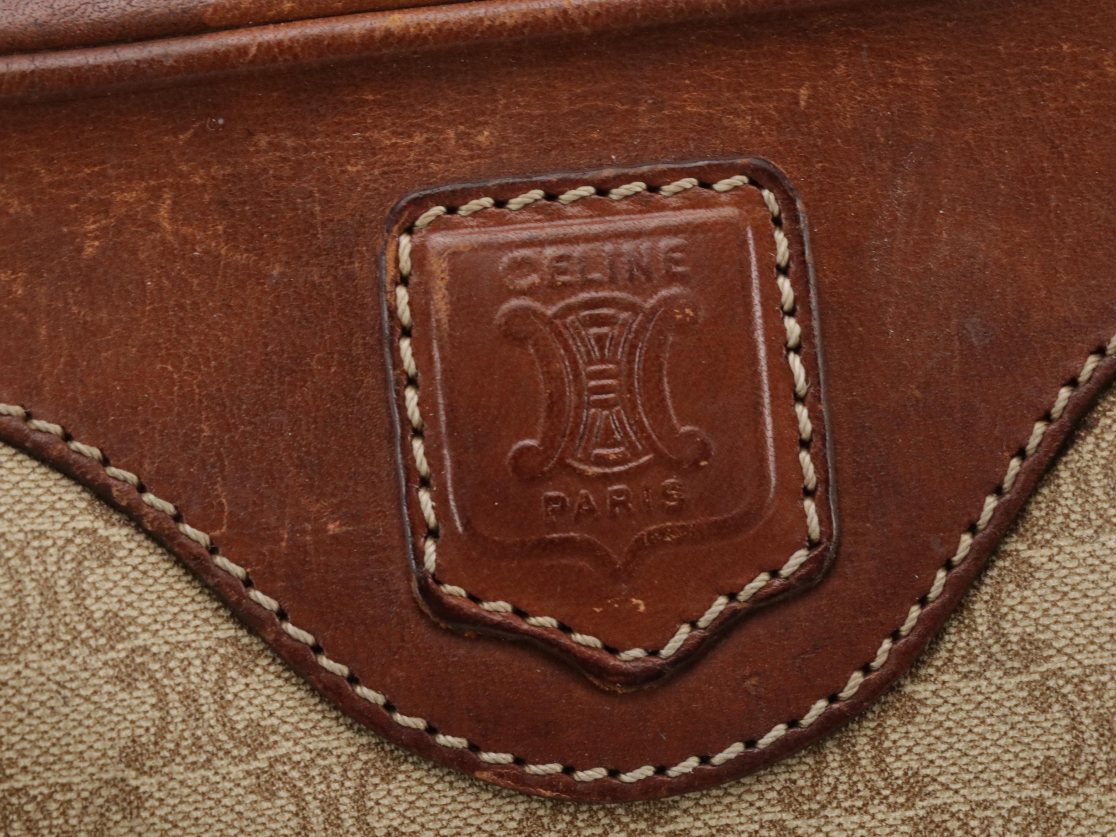 Celine Crossbody Bag in Beige Macadam Canvas and Leather Trim