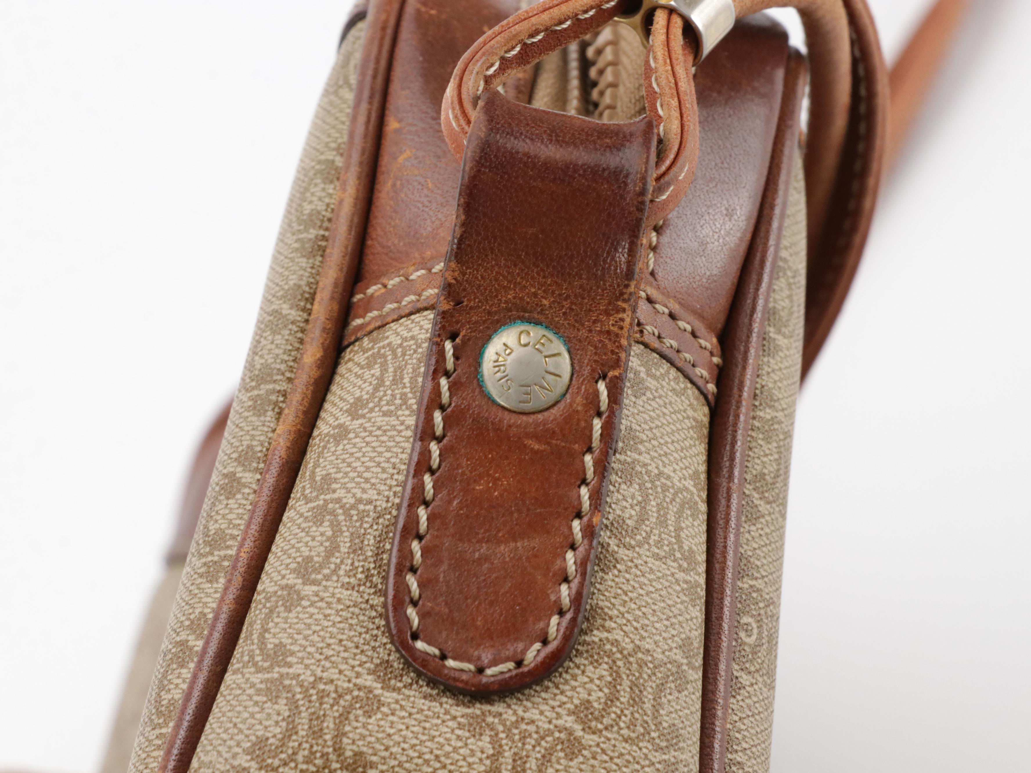 Celine Crossbody Bag in Beige Macadam Canvas and Leather Trim