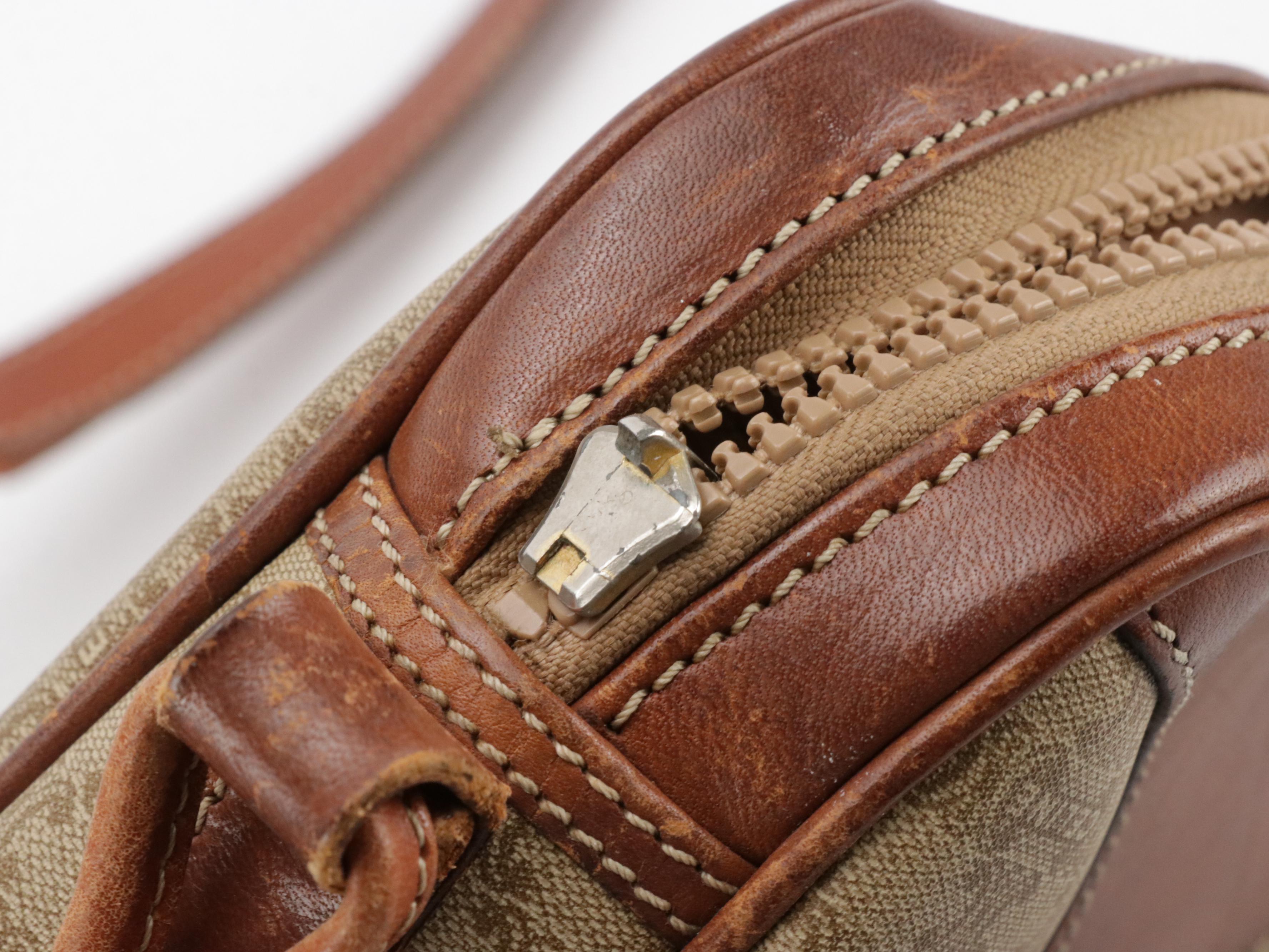 Celine Crossbody Bag in Beige Macadam Canvas and Leather Trim