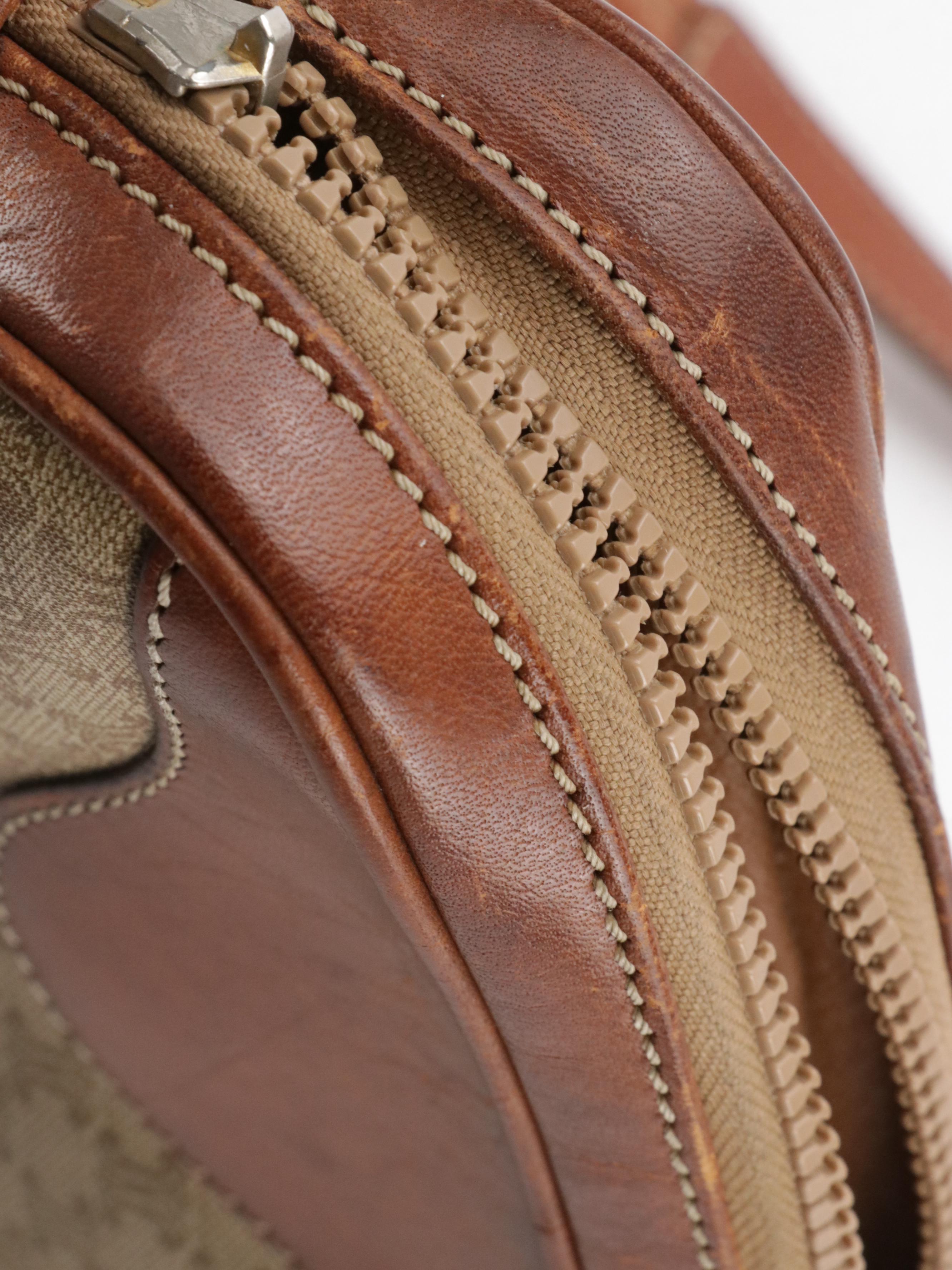 Celine Crossbody Bag in Beige Macadam Canvas and Leather Trim