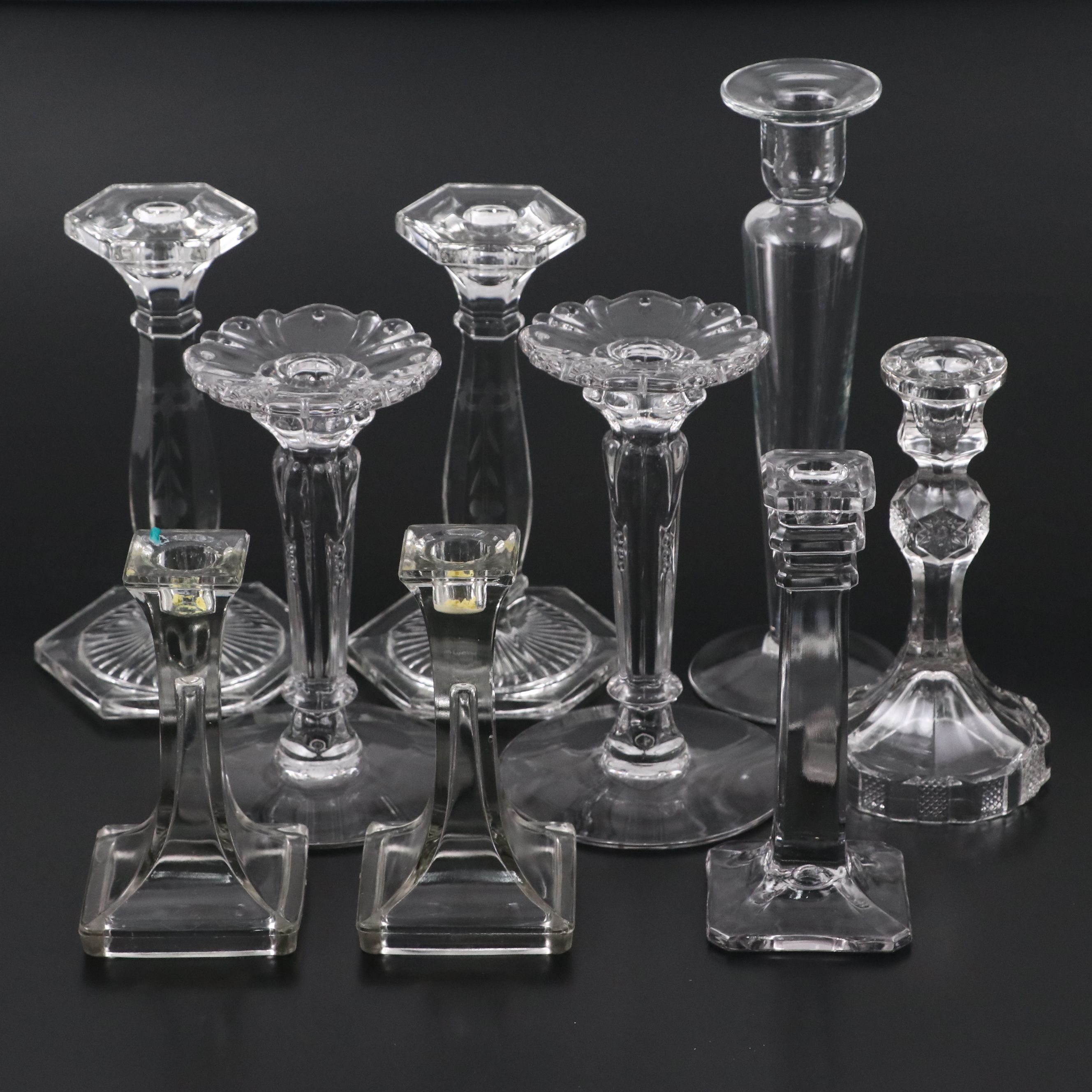 Heisey "Queen Anne" with Other Vintage Crystal and Glass Candle Holders