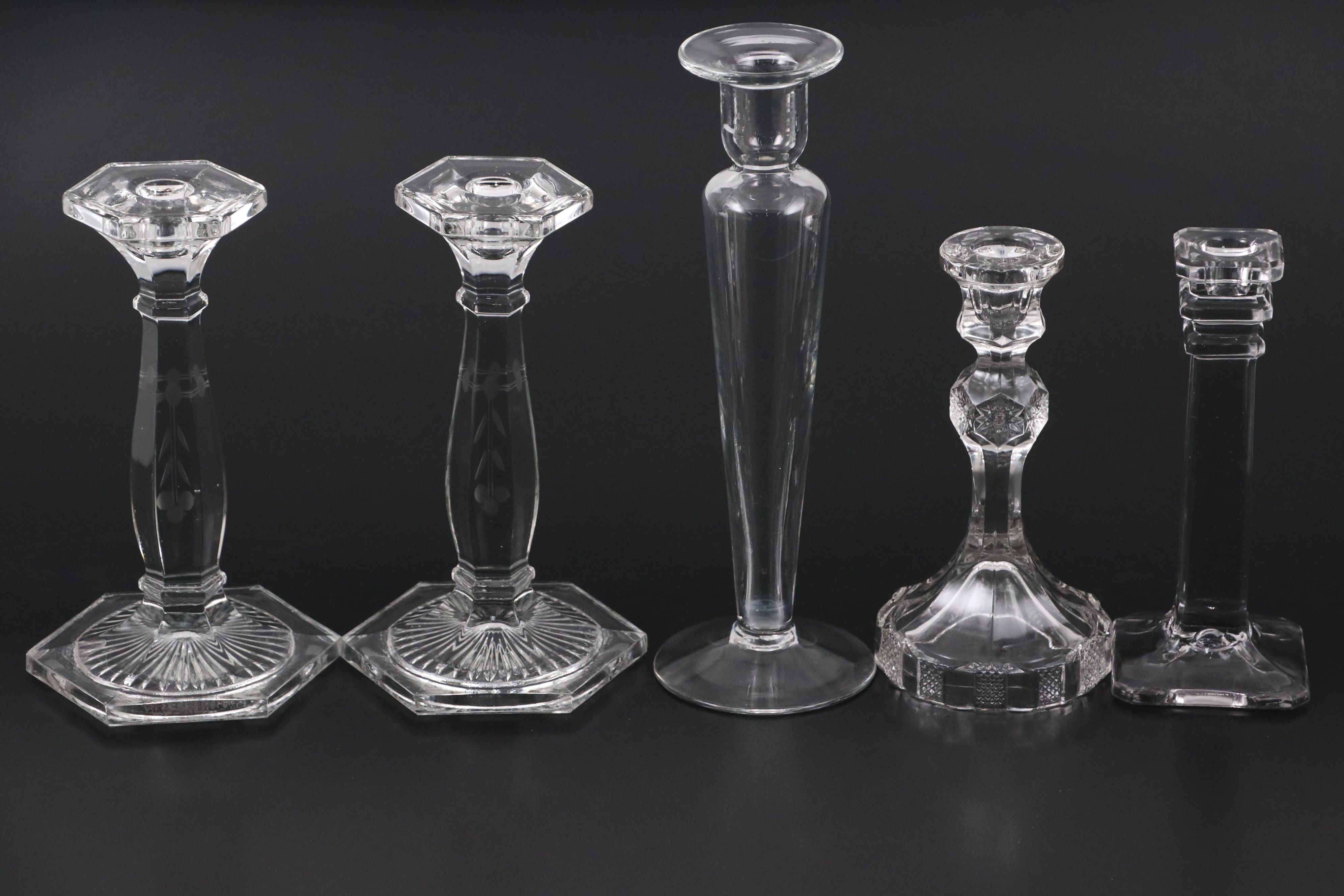 Heisey "Queen Anne" with Other Vintage Crystal and Glass Candle Holders