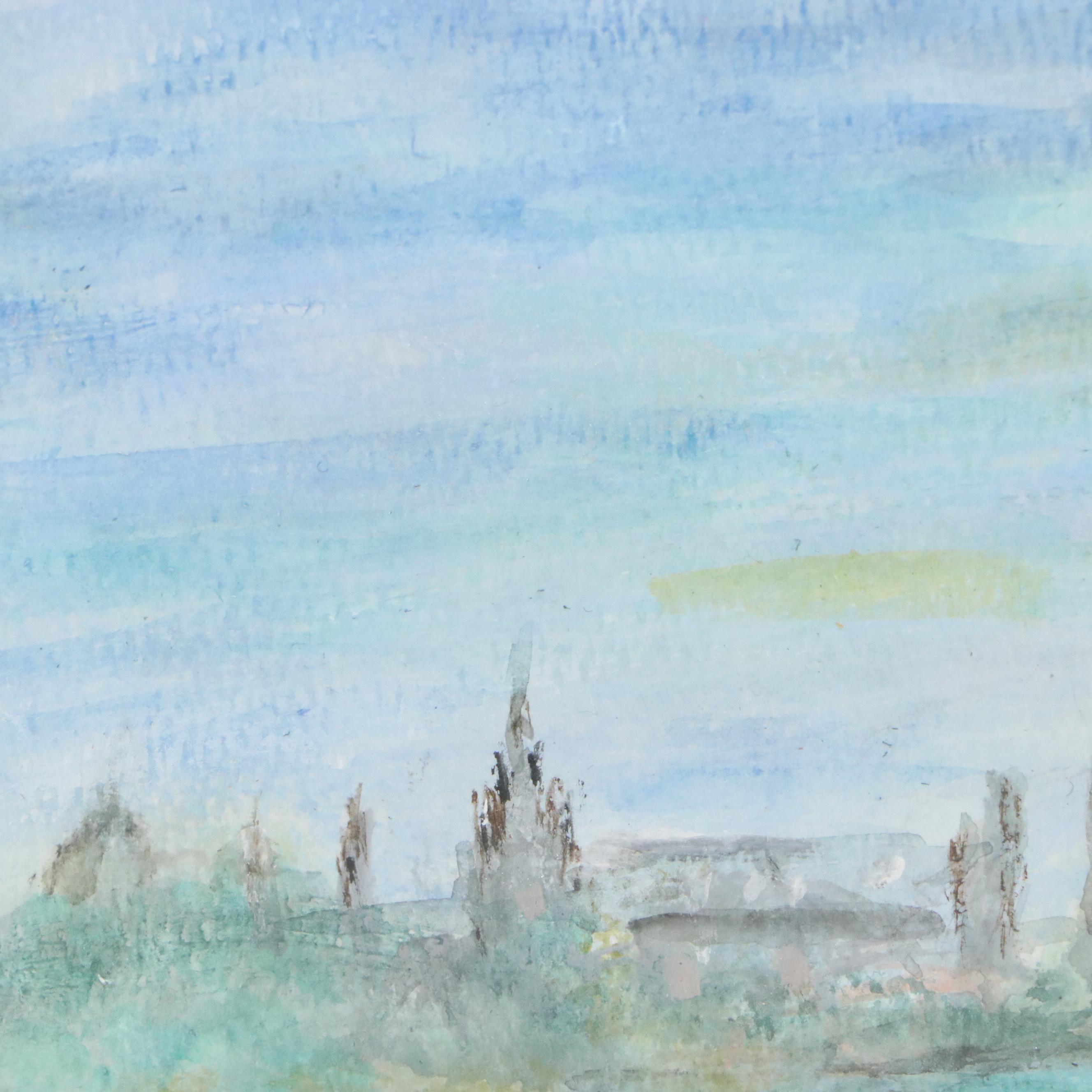 L Ludwig Abstract Watercolor Painting of River Landscape, Late 20th Century