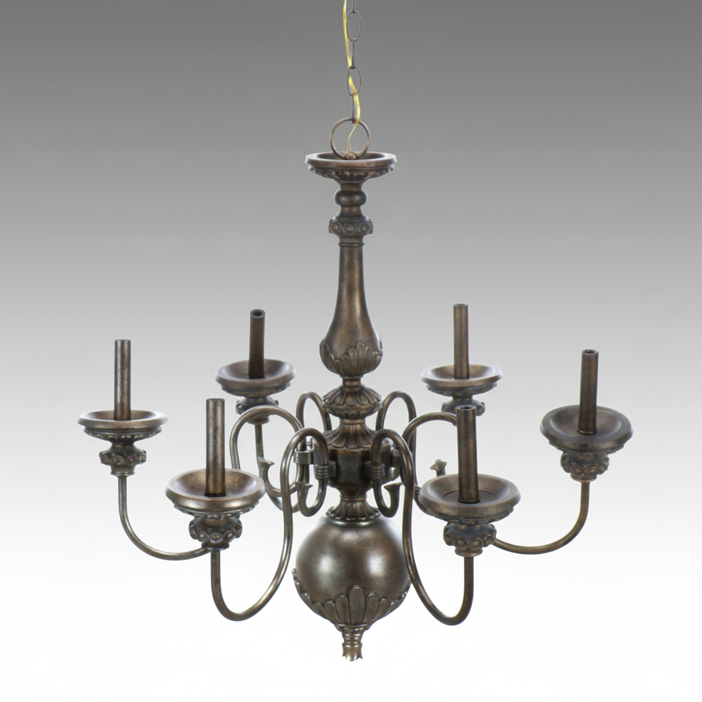 Aged Pewter Finish New Baroque Style Chandelier, 2008
