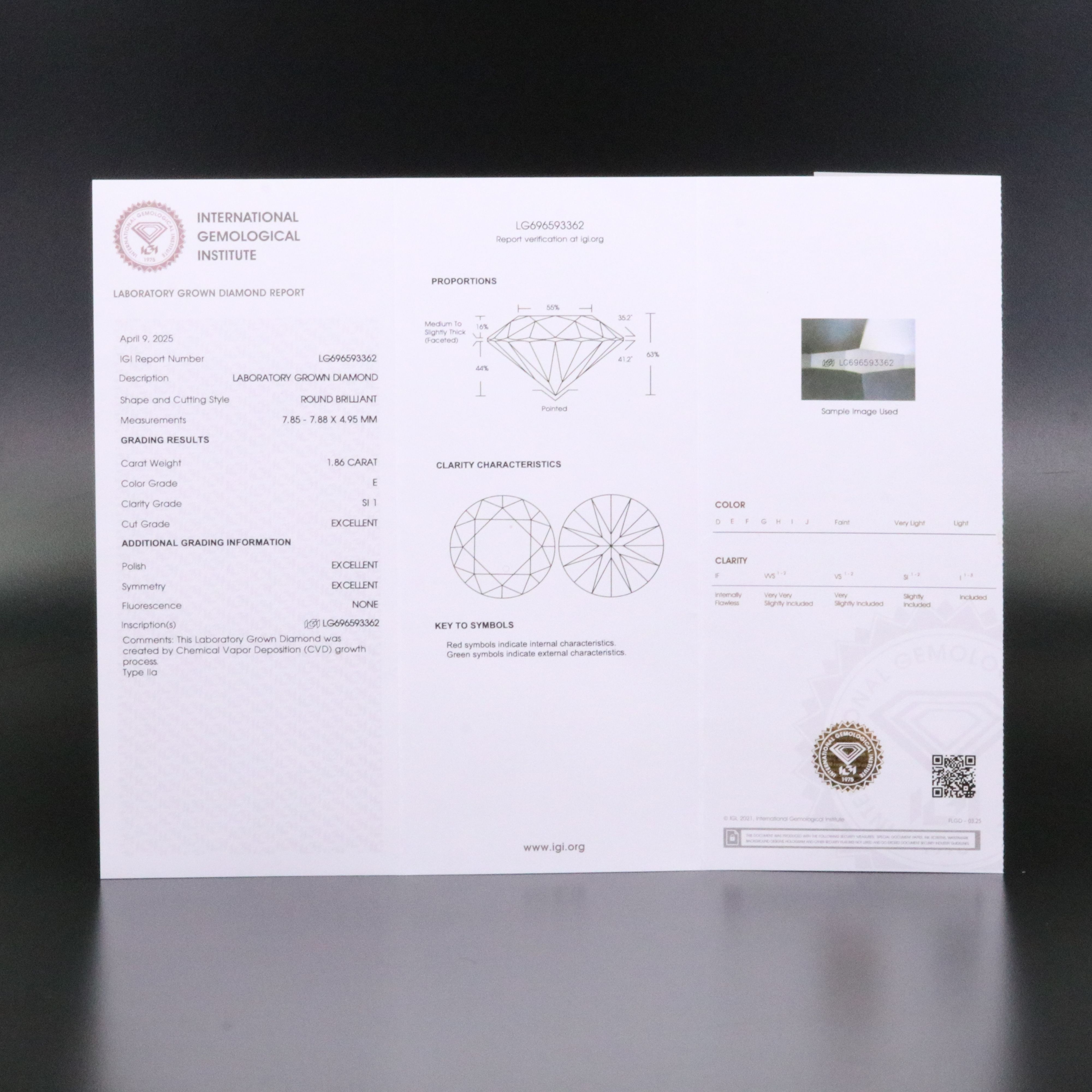Loose 1.86 CT Lab Grown Diamond with IGI Report
