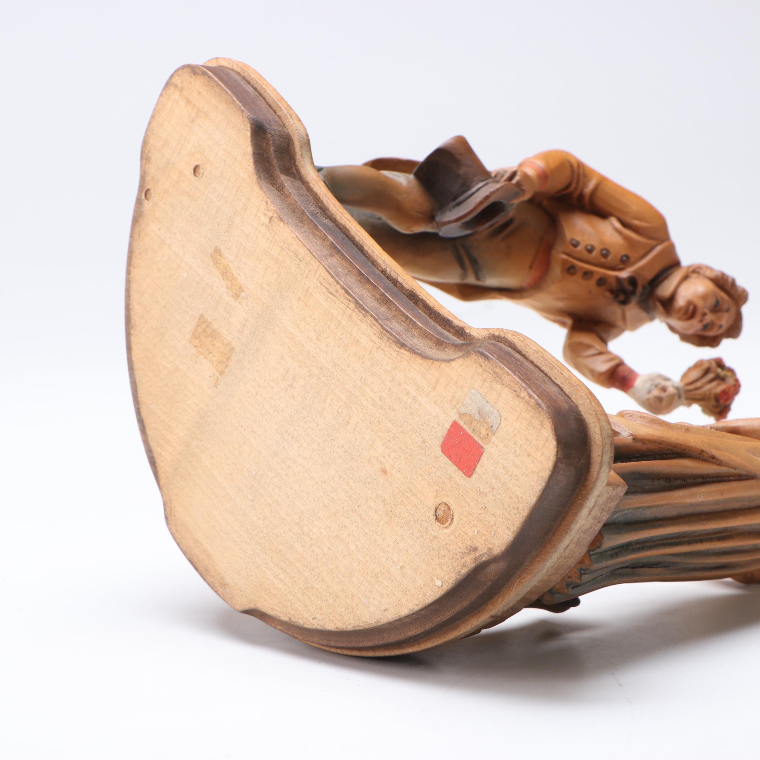 Folk Art Carved Wooden "The Eternal Wedding" Figurine, Mid-20th Century