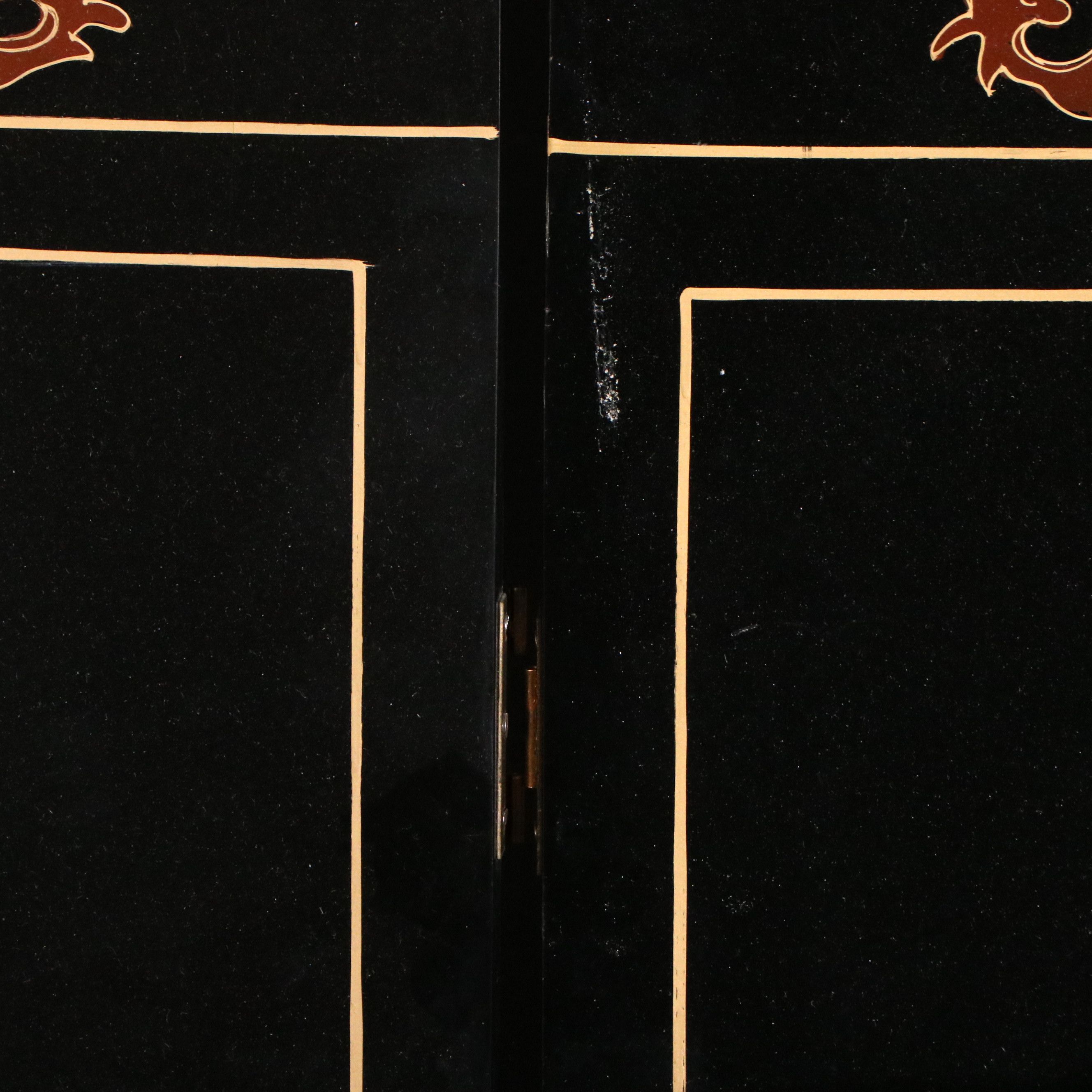 Chinese Lacquered Room Divider Depicting Imperial Palace Scene