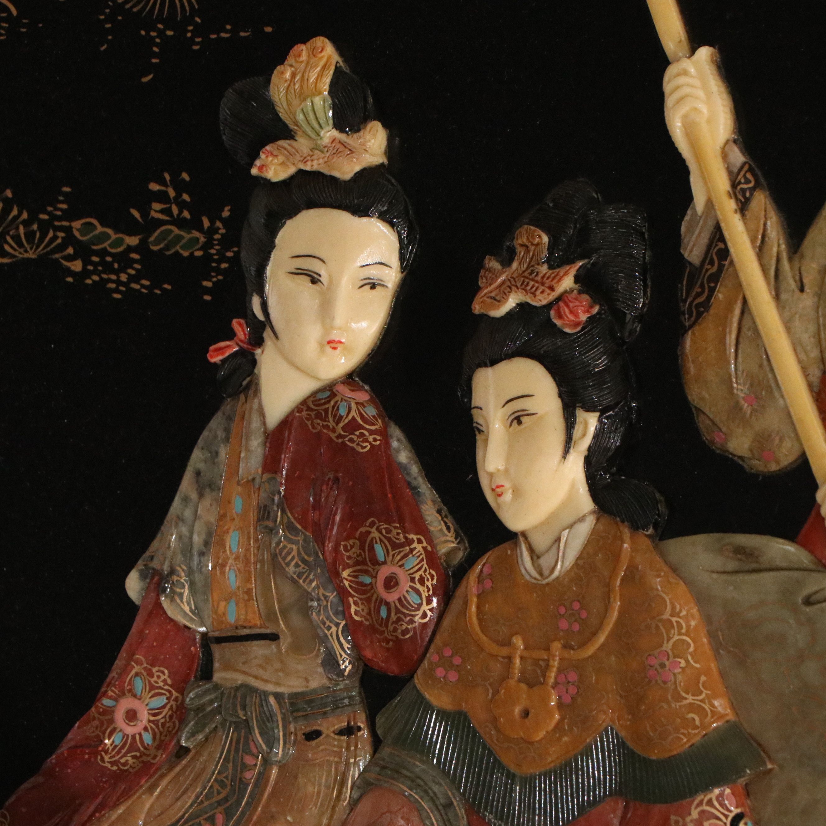 Chinese Lacquered Room Divider Depicting Imperial Palace Scene