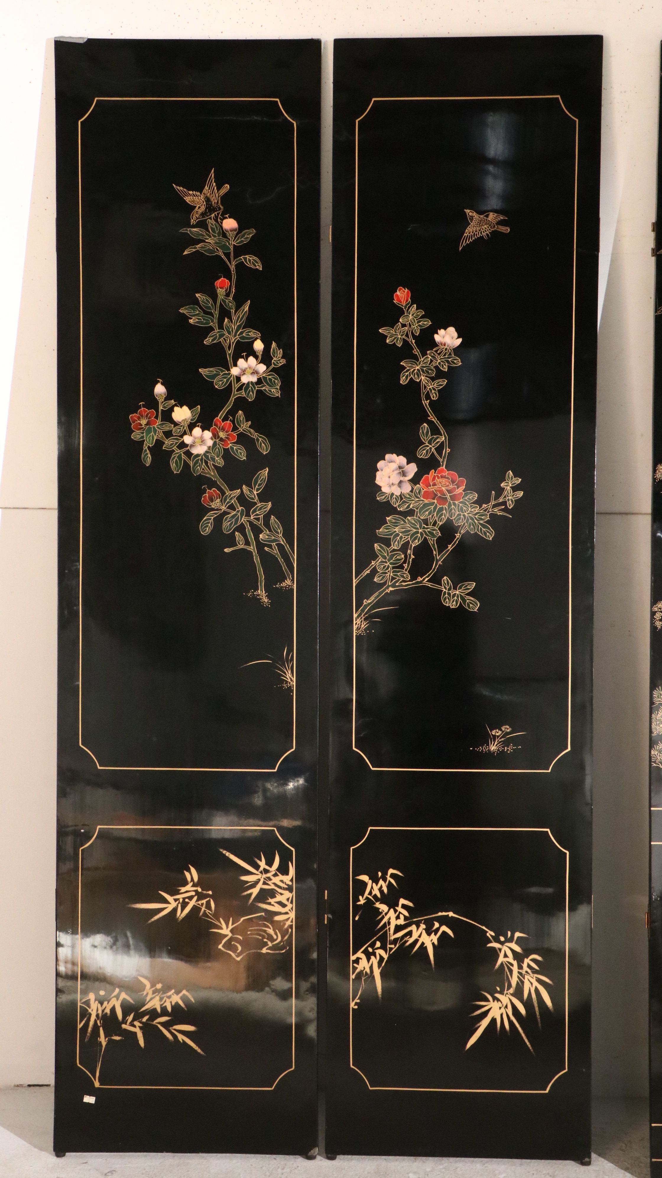 Chinese Lacquered Room Divider Depicting Imperial Palace Scene