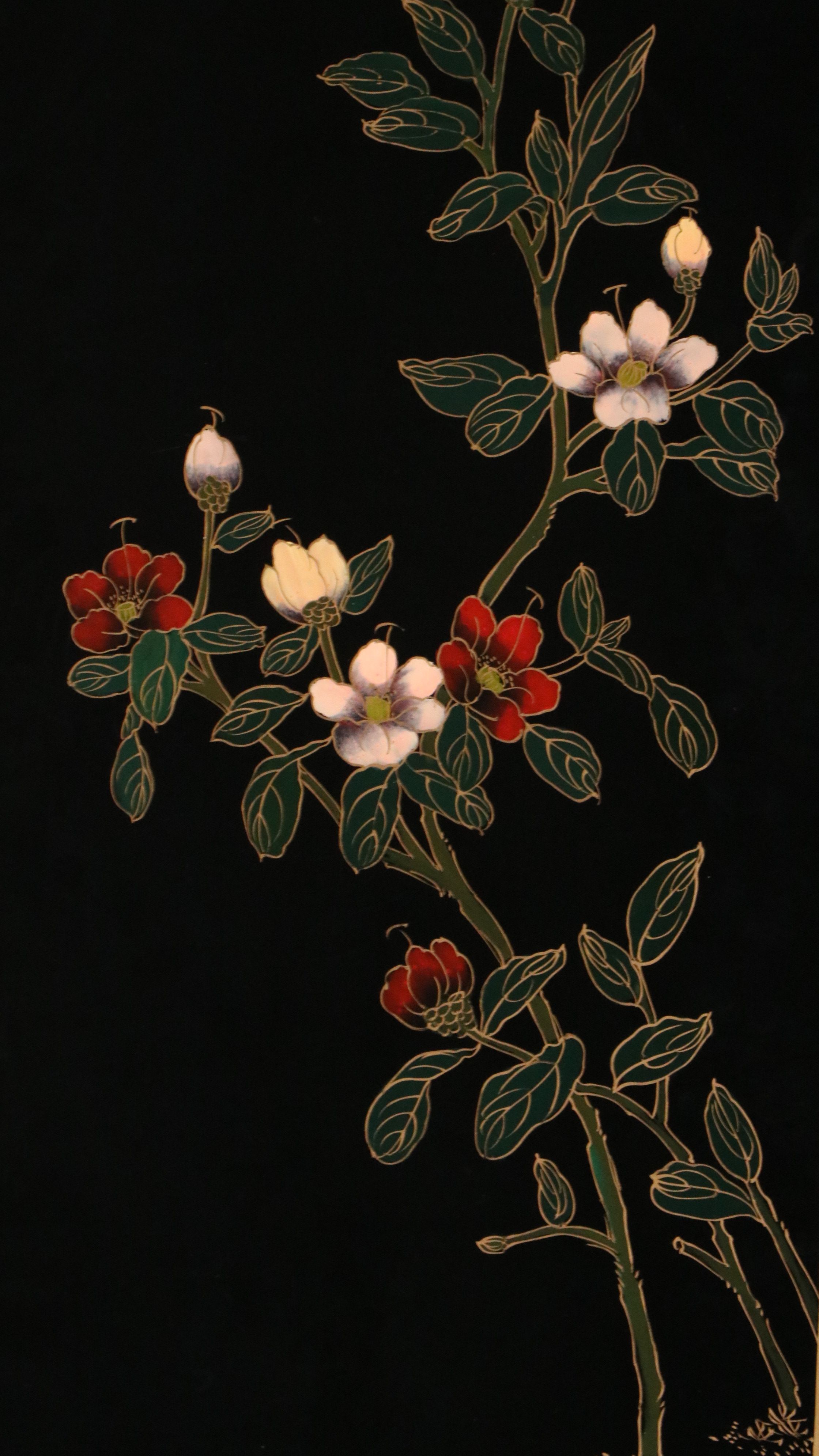 Chinese Lacquered Room Divider Depicting Imperial Palace Scene