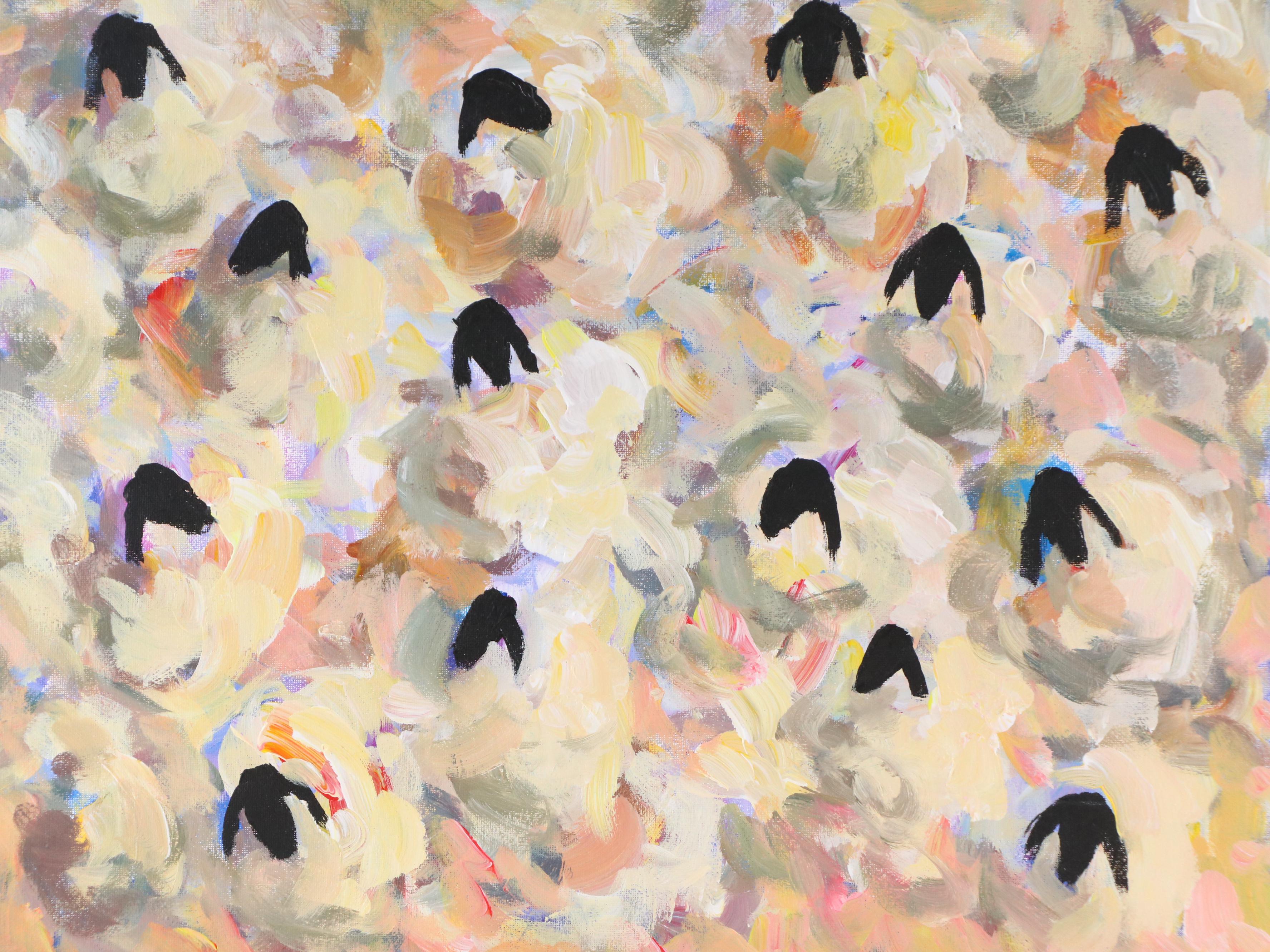 Elle Raines Abstract Acrylic Painting "Flock of Sheep #19"