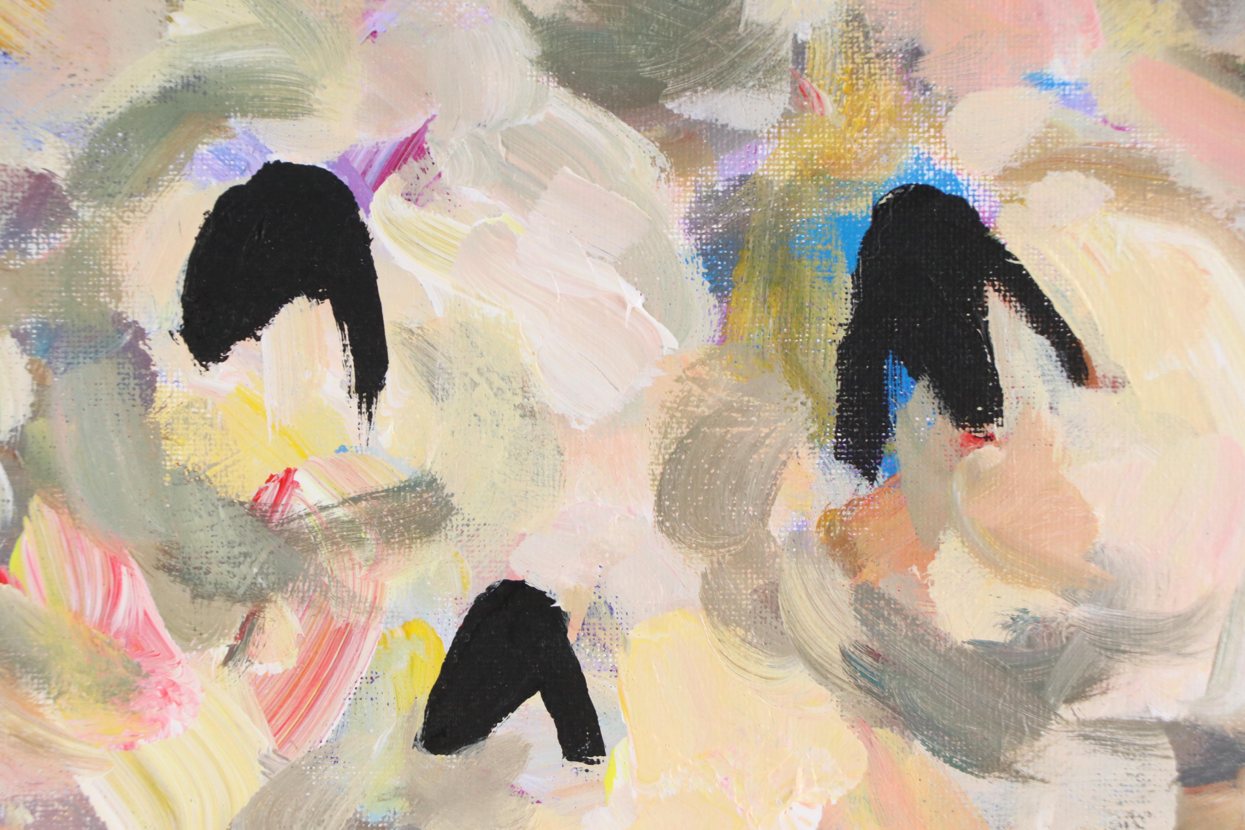 Elle Raines Abstract Acrylic Painting "Flock of Sheep #19"