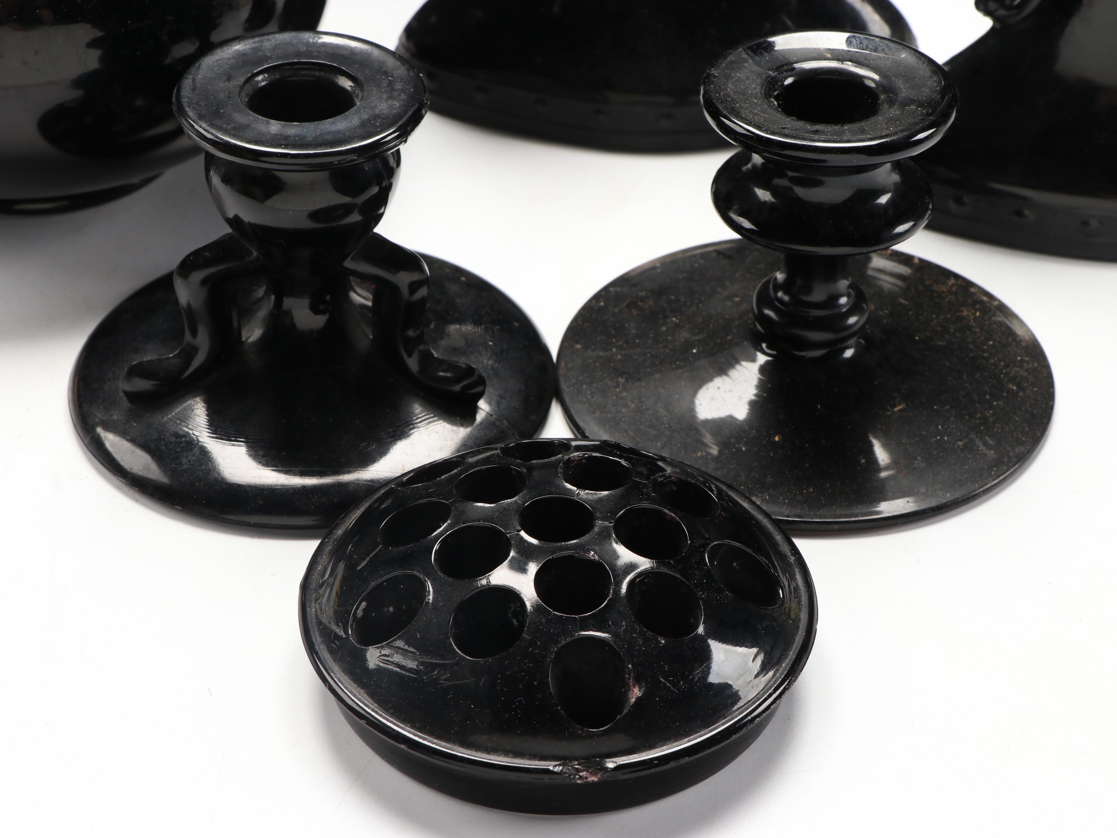 Smith "Black Amethyst" and Indiana Black Glass Vases, Stemware and More