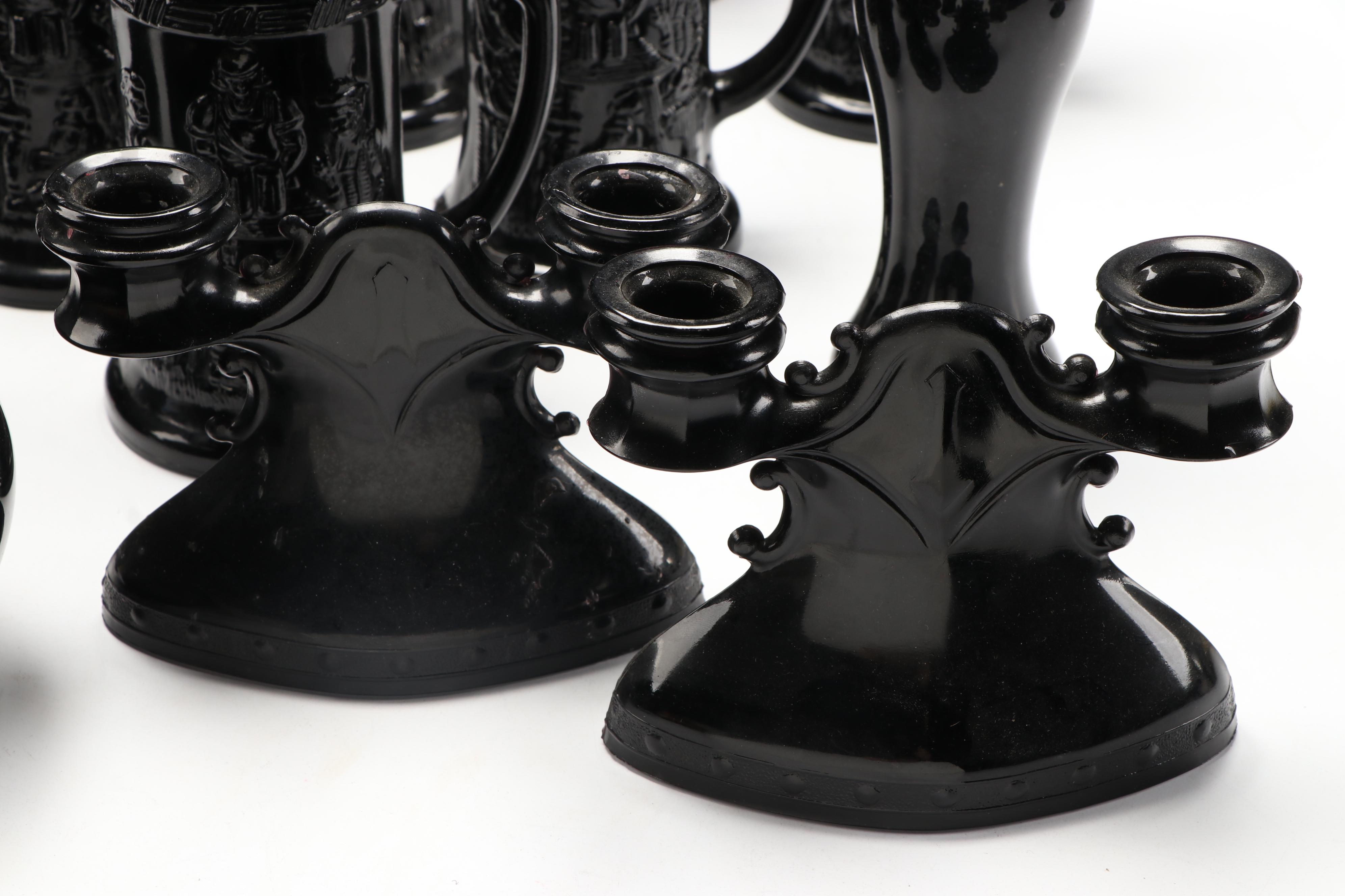 Smith "Black Amethyst" and Indiana Black Glass Vases, Stemware and More