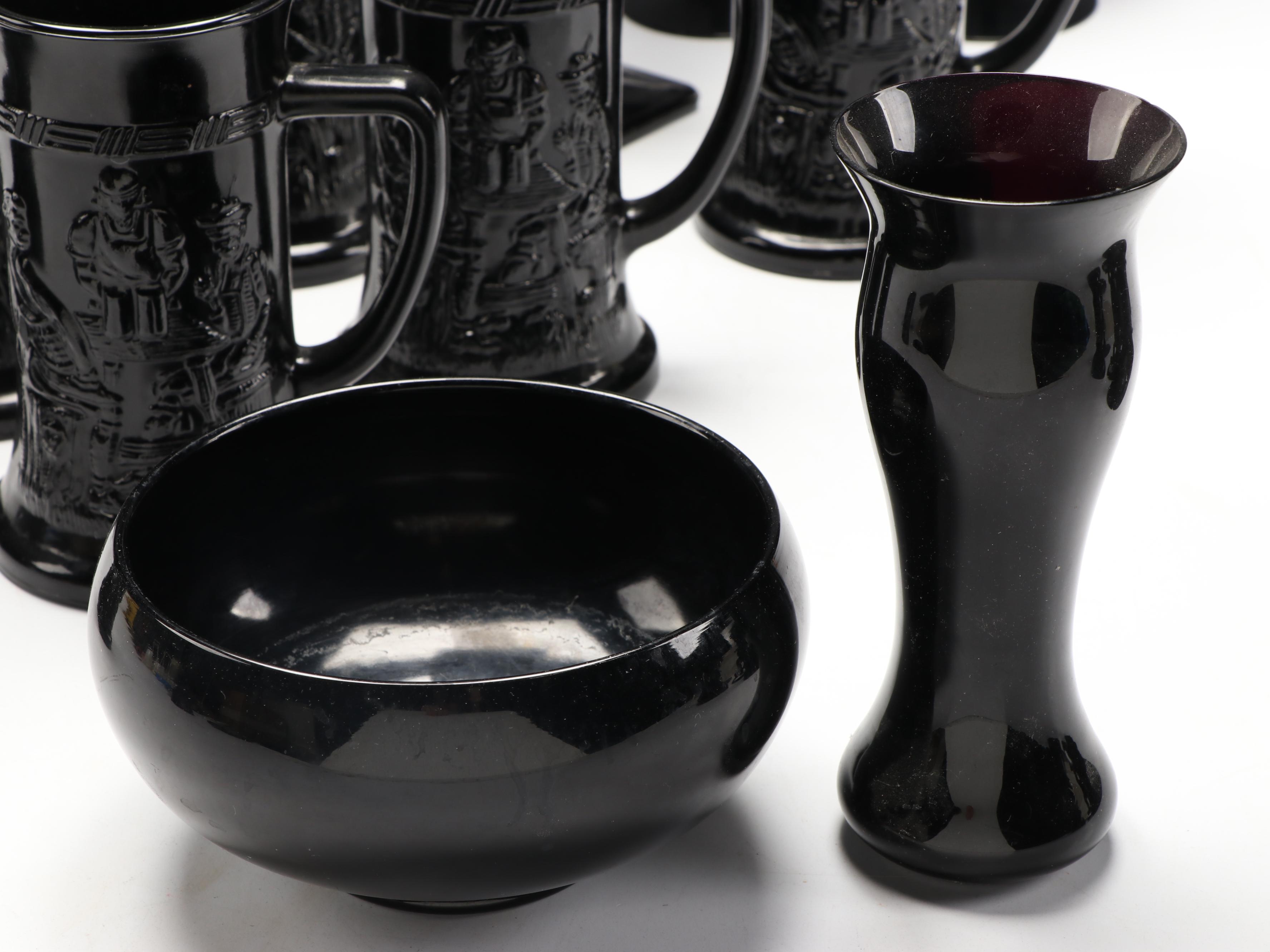 Smith "Black Amethyst" and Indiana Black Glass Vases, Stemware and More
