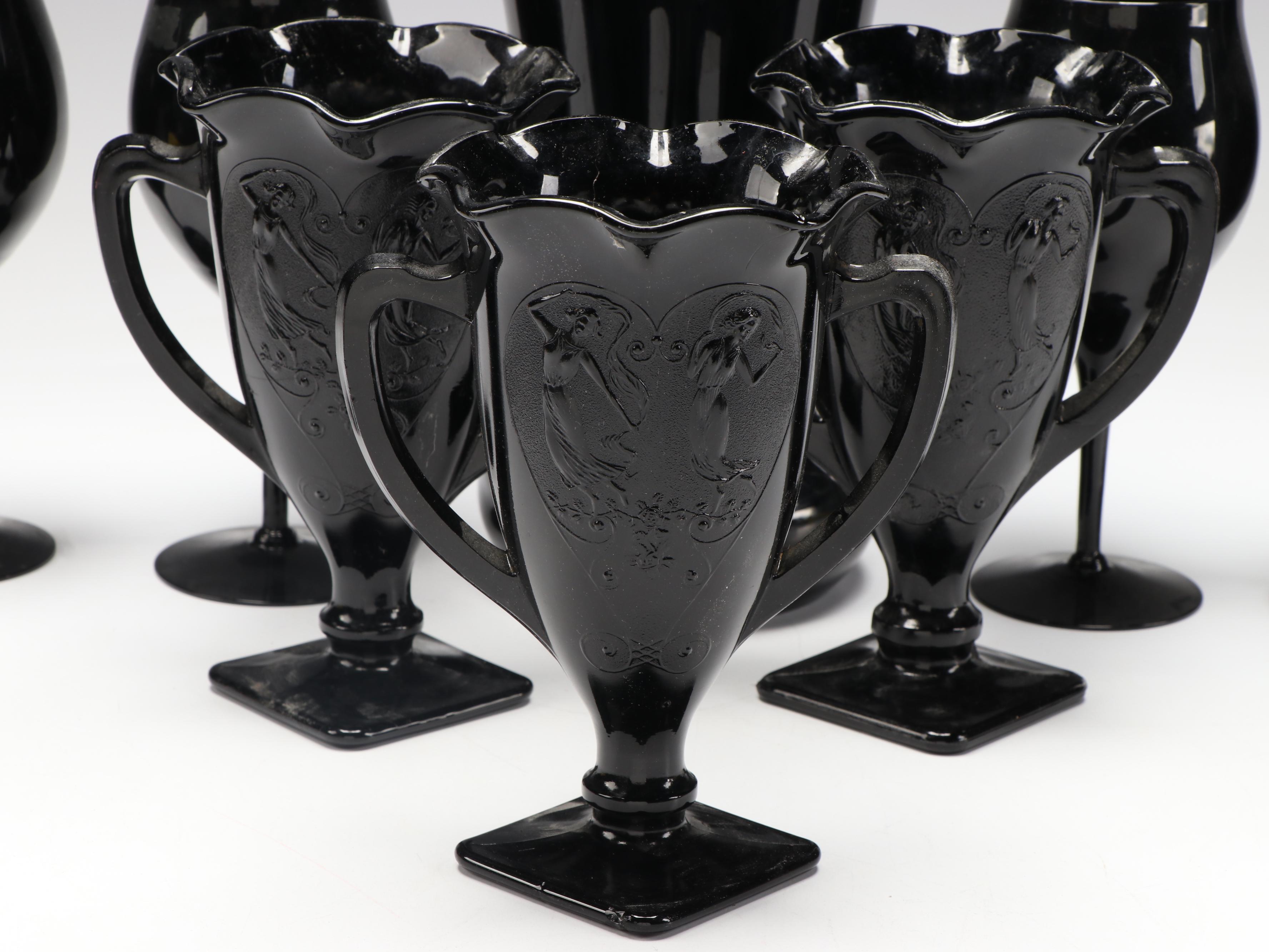 Smith "Black Amethyst" and Indiana Black Glass Vases, Stemware and More