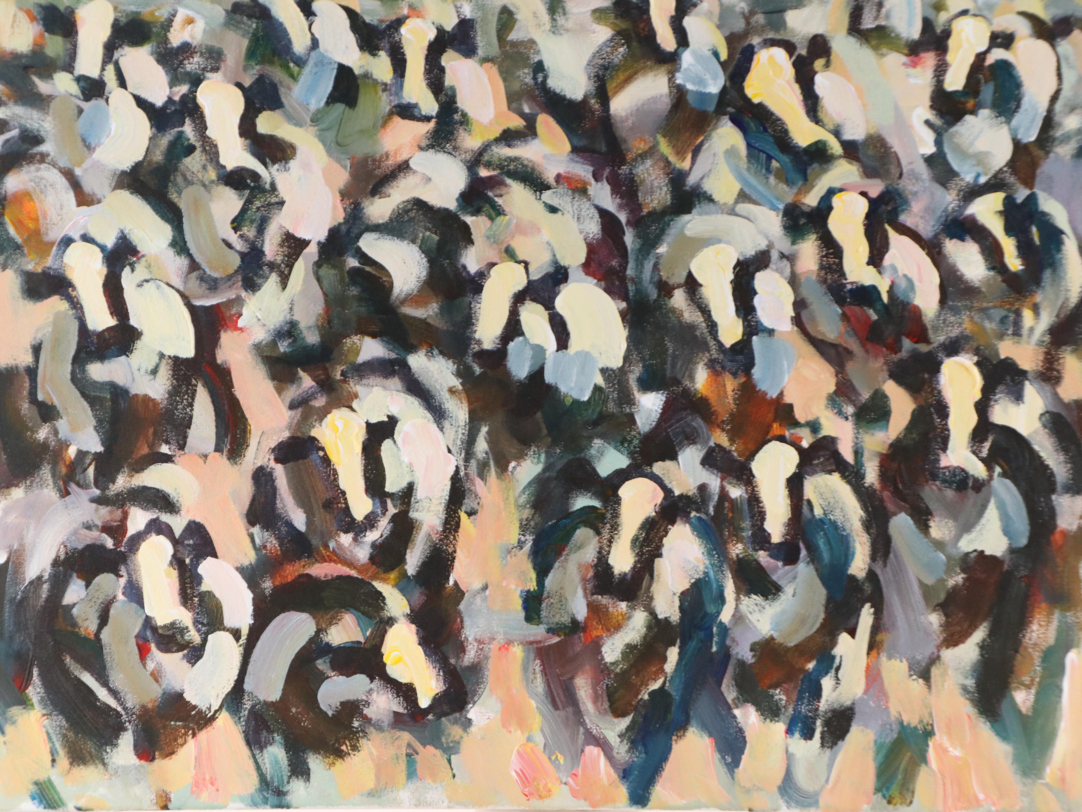 Elle Raines Abstract Acrylic Painting "Herd of Cows #3," 21st Century