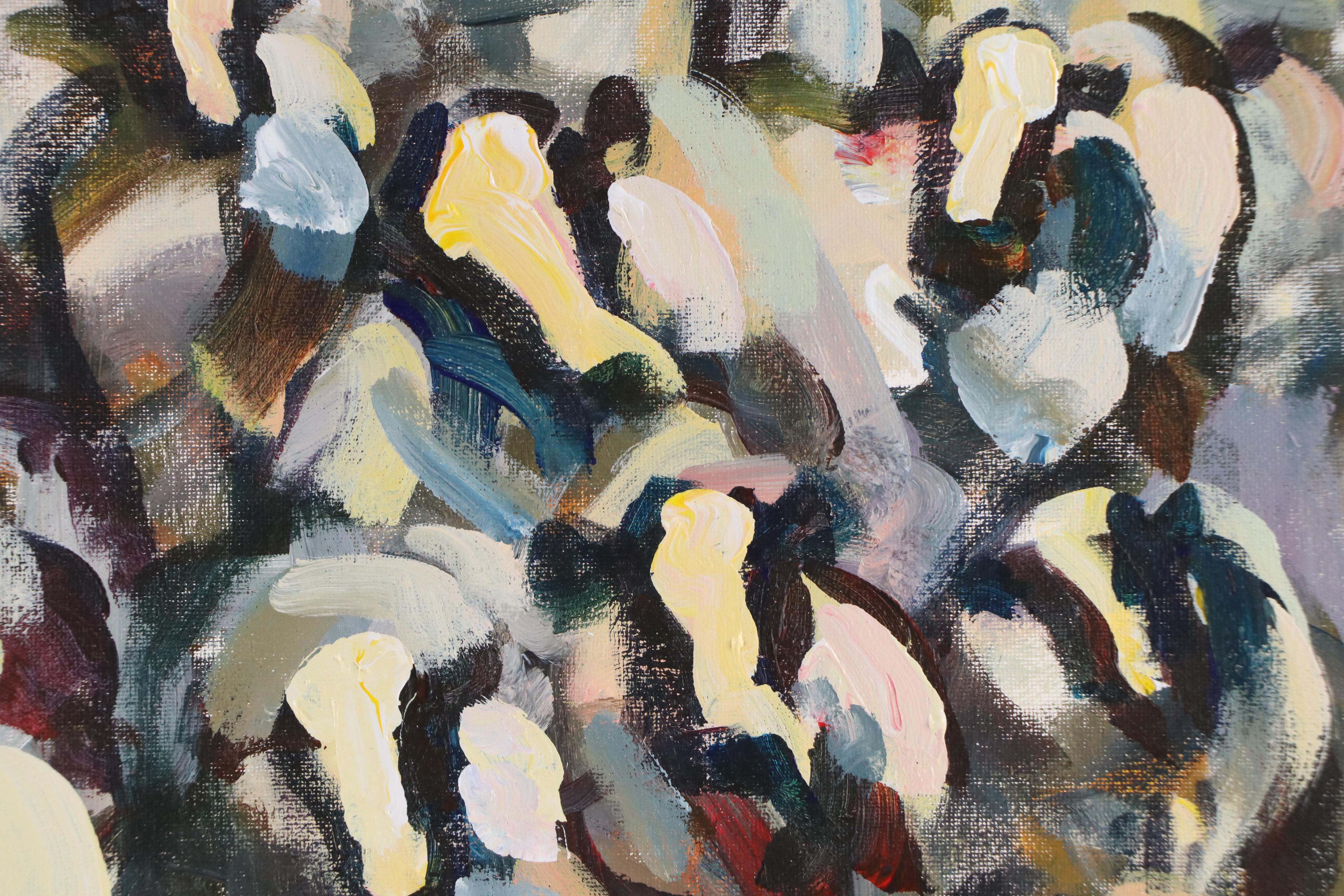 Elle Raines Abstract Acrylic Painting "Herd of Cows #3," 21st Century