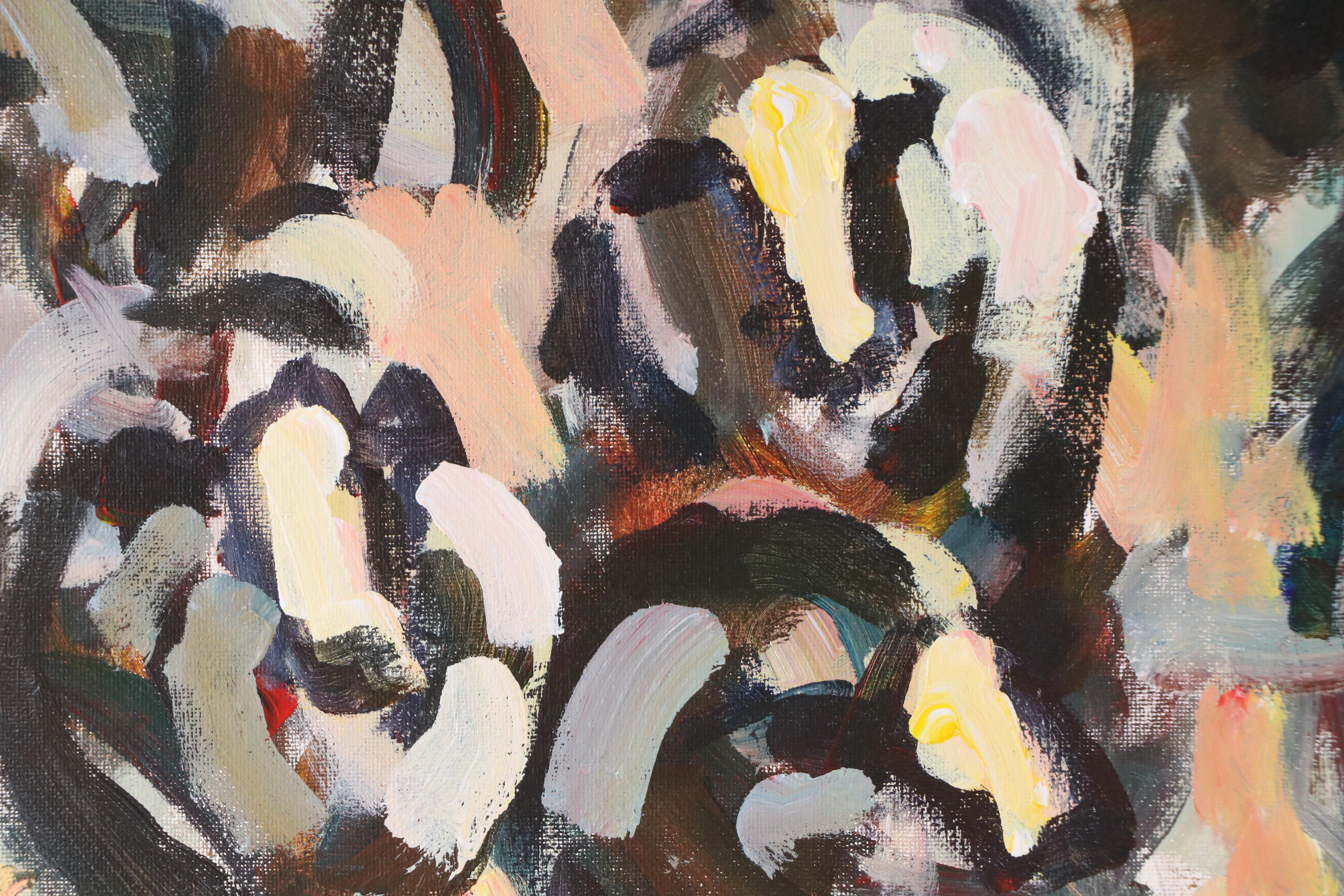 Elle Raines Abstract Acrylic Painting "Herd of Cows #3," 21st Century