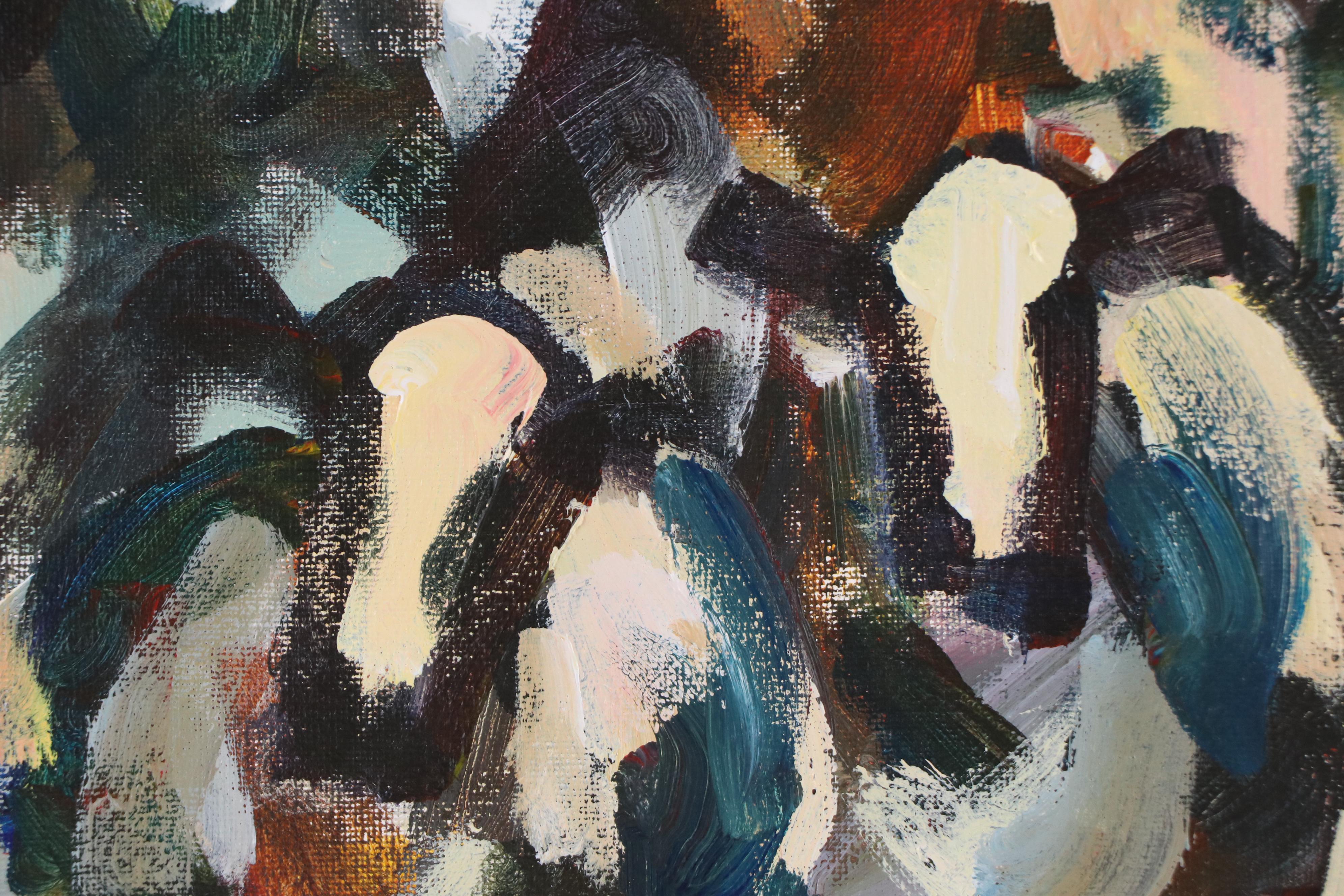 Elle Raines Abstract Acrylic Painting "Herd of Cows #3," 21st Century