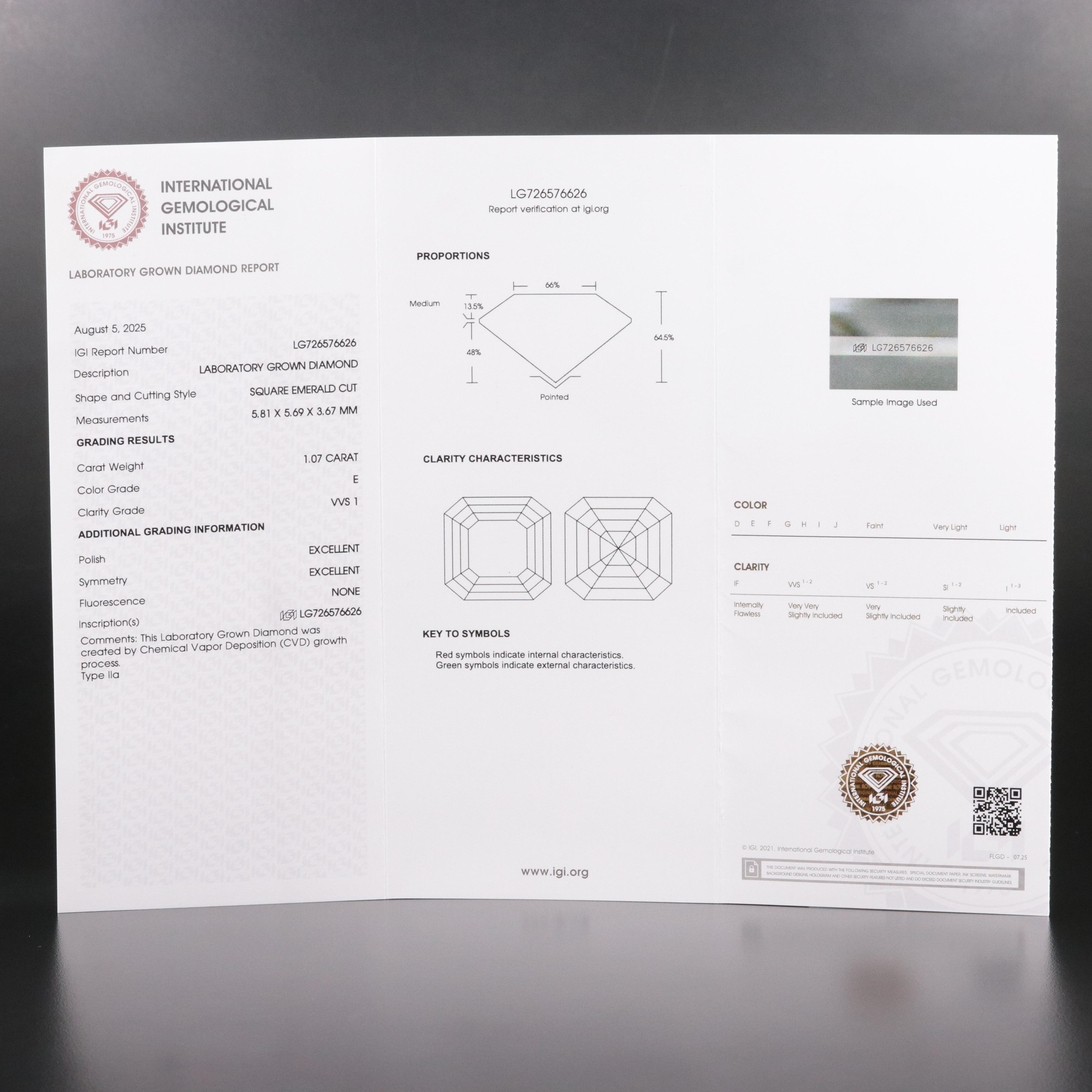 Loose 1.07 CT Lab Grown Diamond with IGI Report