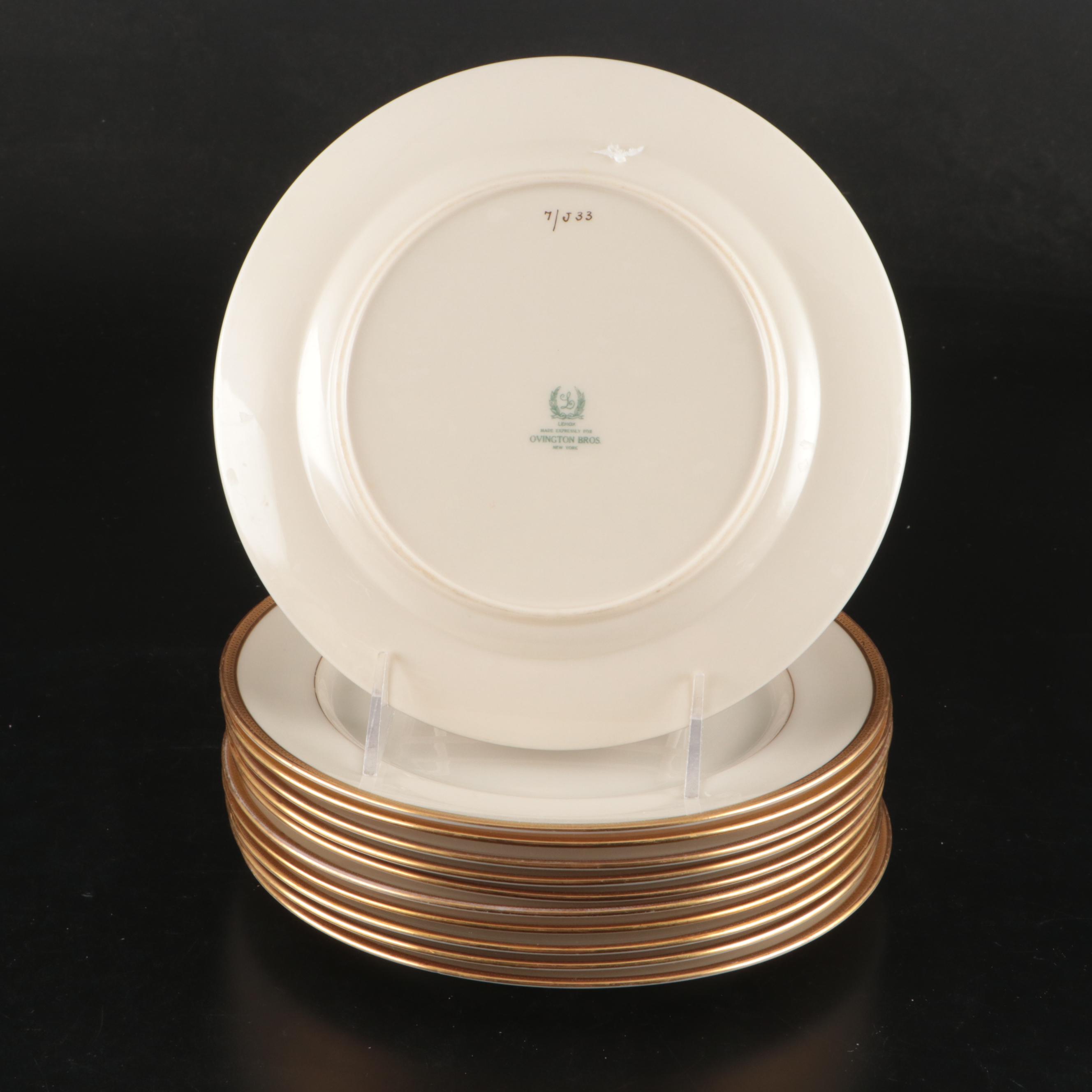 Lenox for Ovington Bros with Other Gilt Rimmed Porcelain Dinnerware