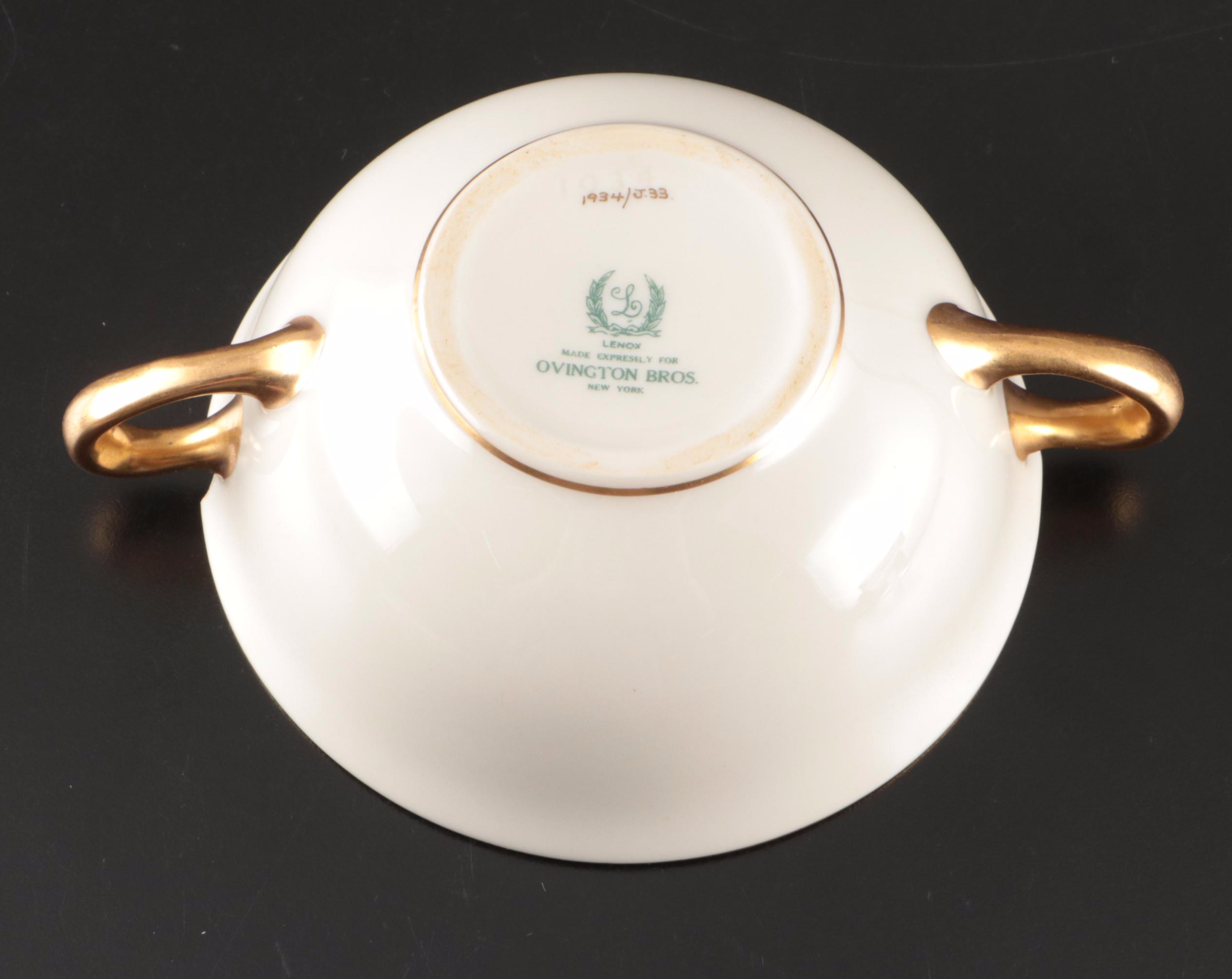 Lenox for Ovington Bros with Other Gilt Rimmed Porcelain Dinnerware