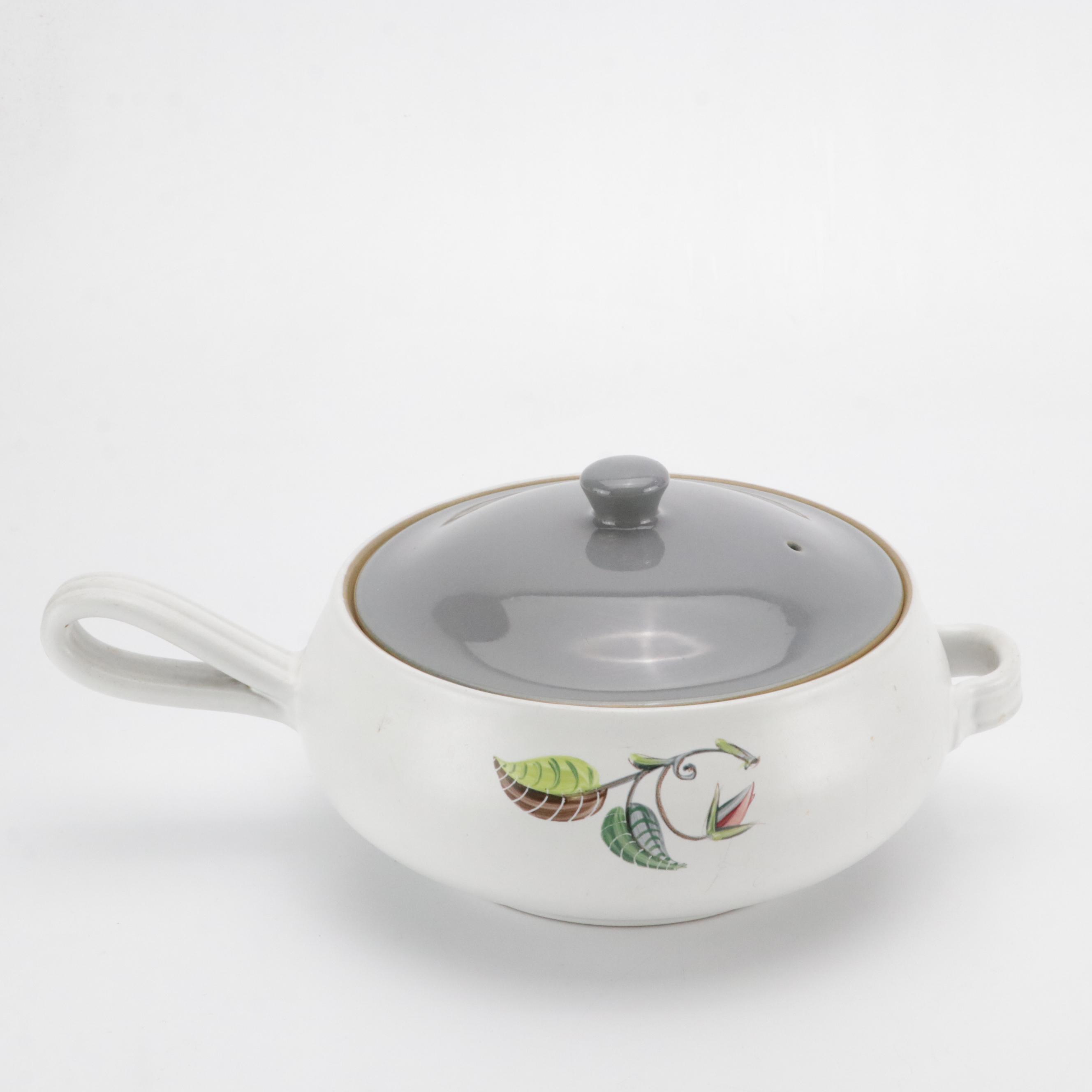 Denby Stoneware Leaf Painted Gravy Boat and Covered Casserole Dish