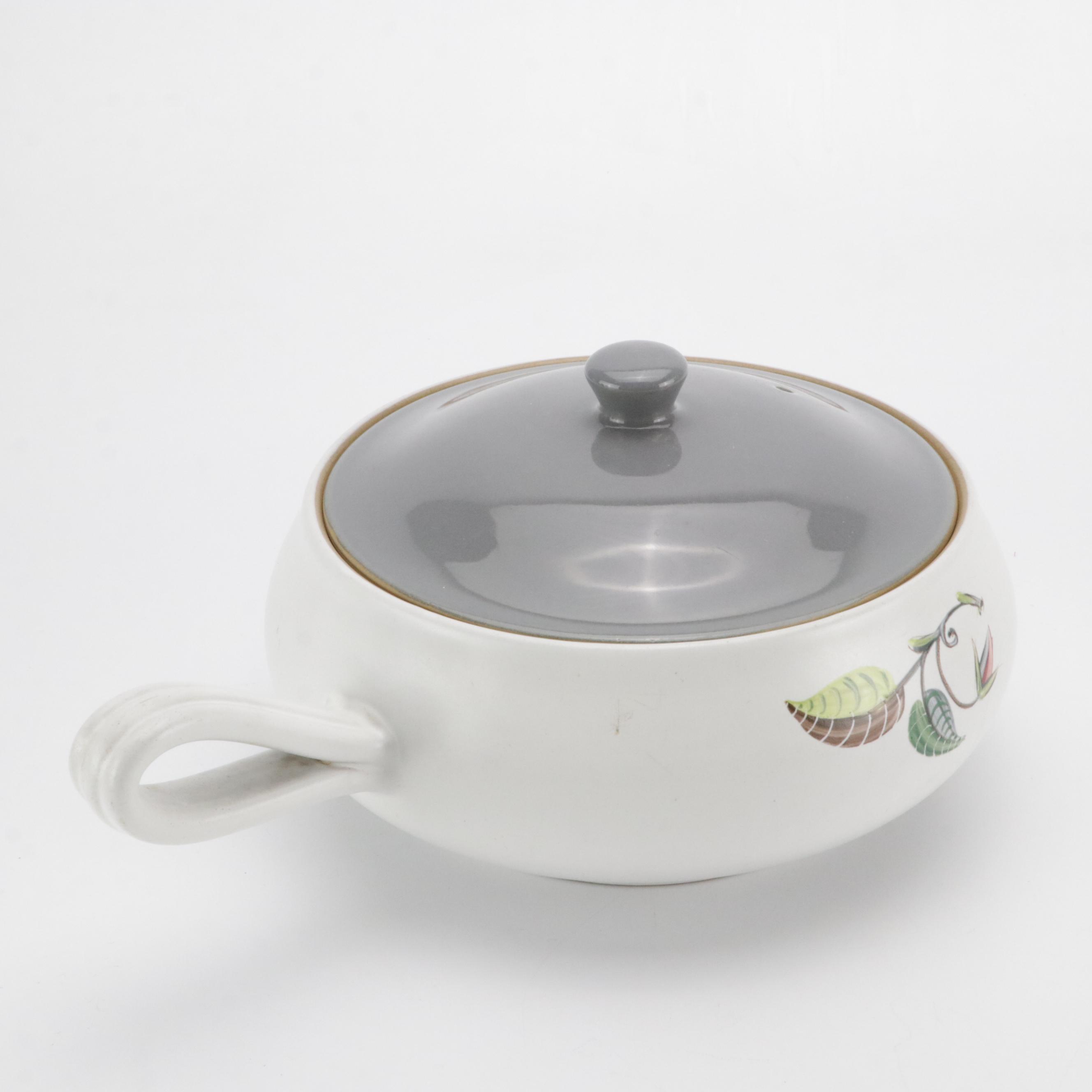 Denby Stoneware Leaf Painted Gravy Boat and Covered Casserole Dish