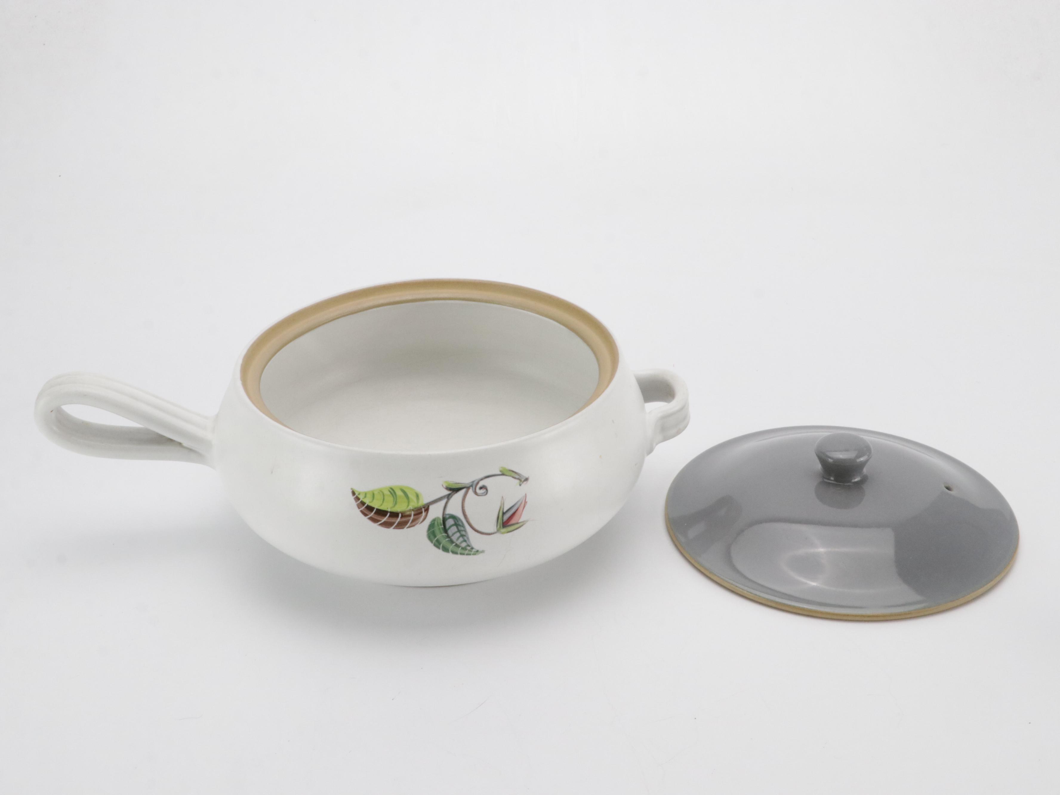 Denby Stoneware Leaf Painted Gravy Boat and Covered Casserole Dish