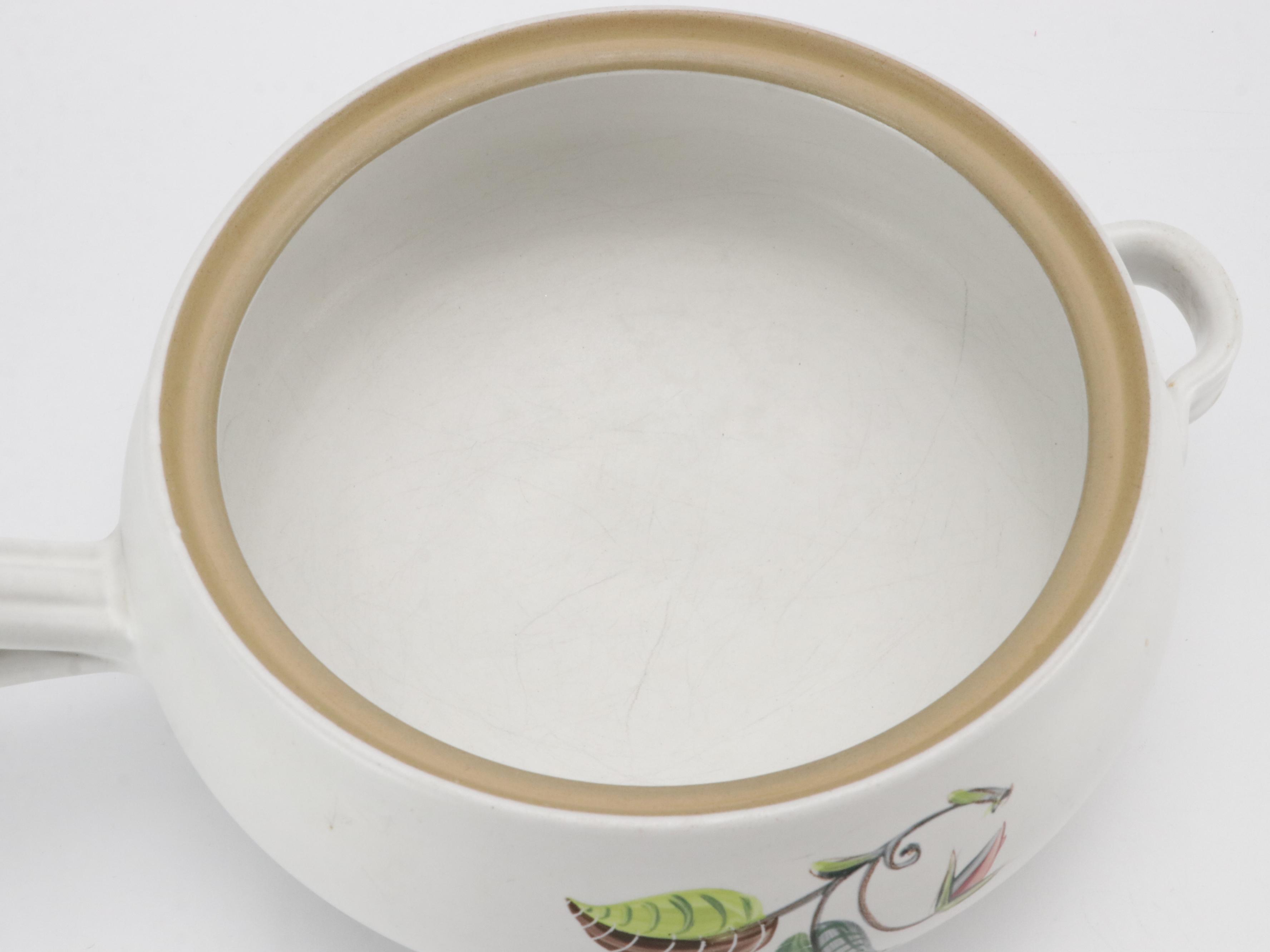 Denby Stoneware Leaf Painted Gravy Boat and Covered Casserole Dish