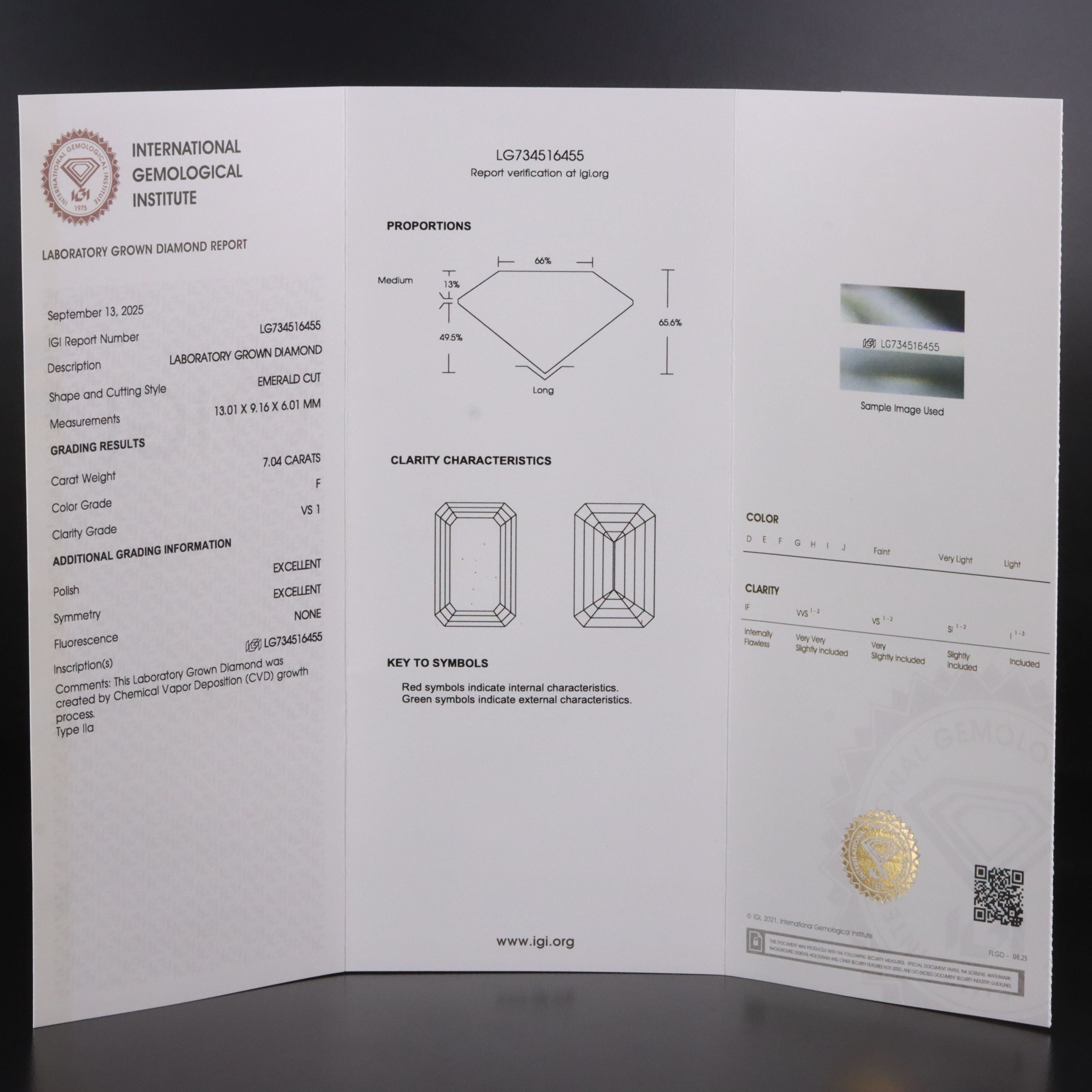 Loose 7.04 CT Lab Grown Diamond with IGI Report