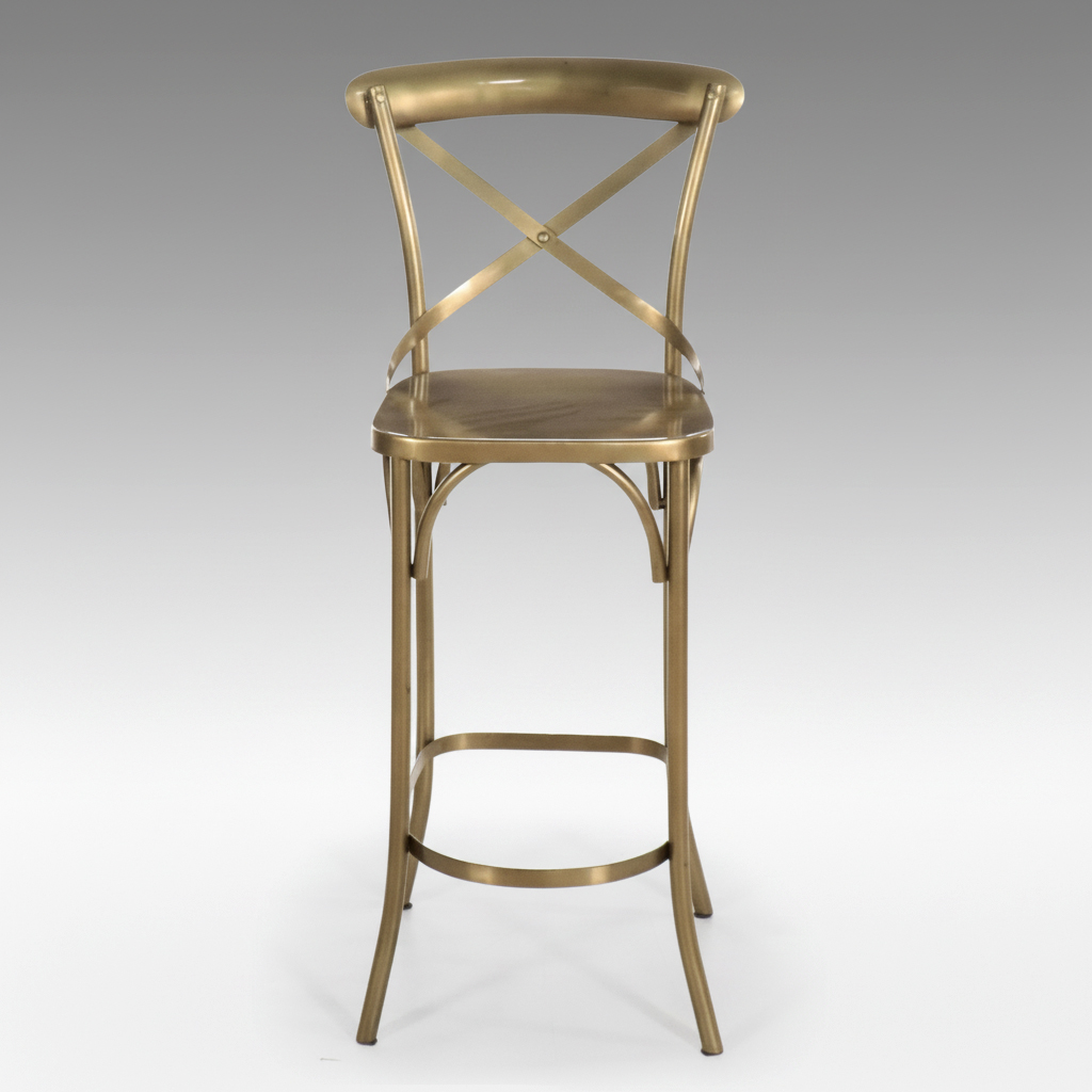 Gold-Toned Metal Strap-Back Barstool