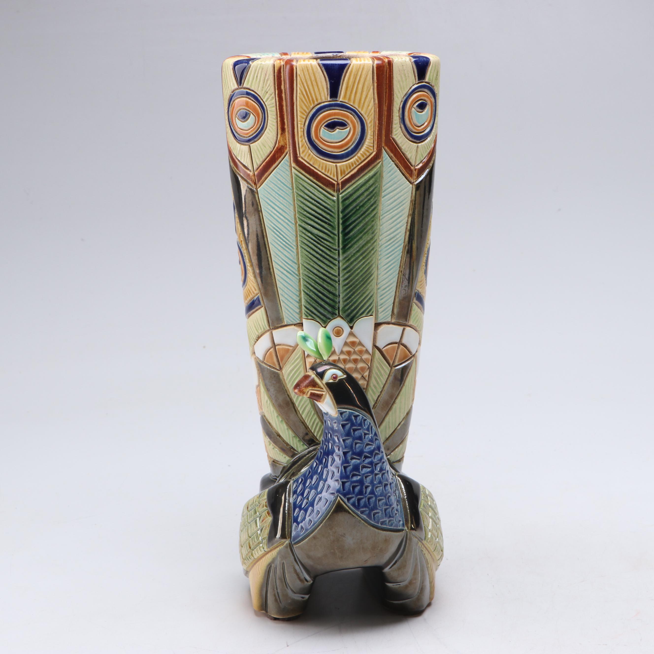 Peacock Figural and Chinese Hand-Painted Ceramic Vases