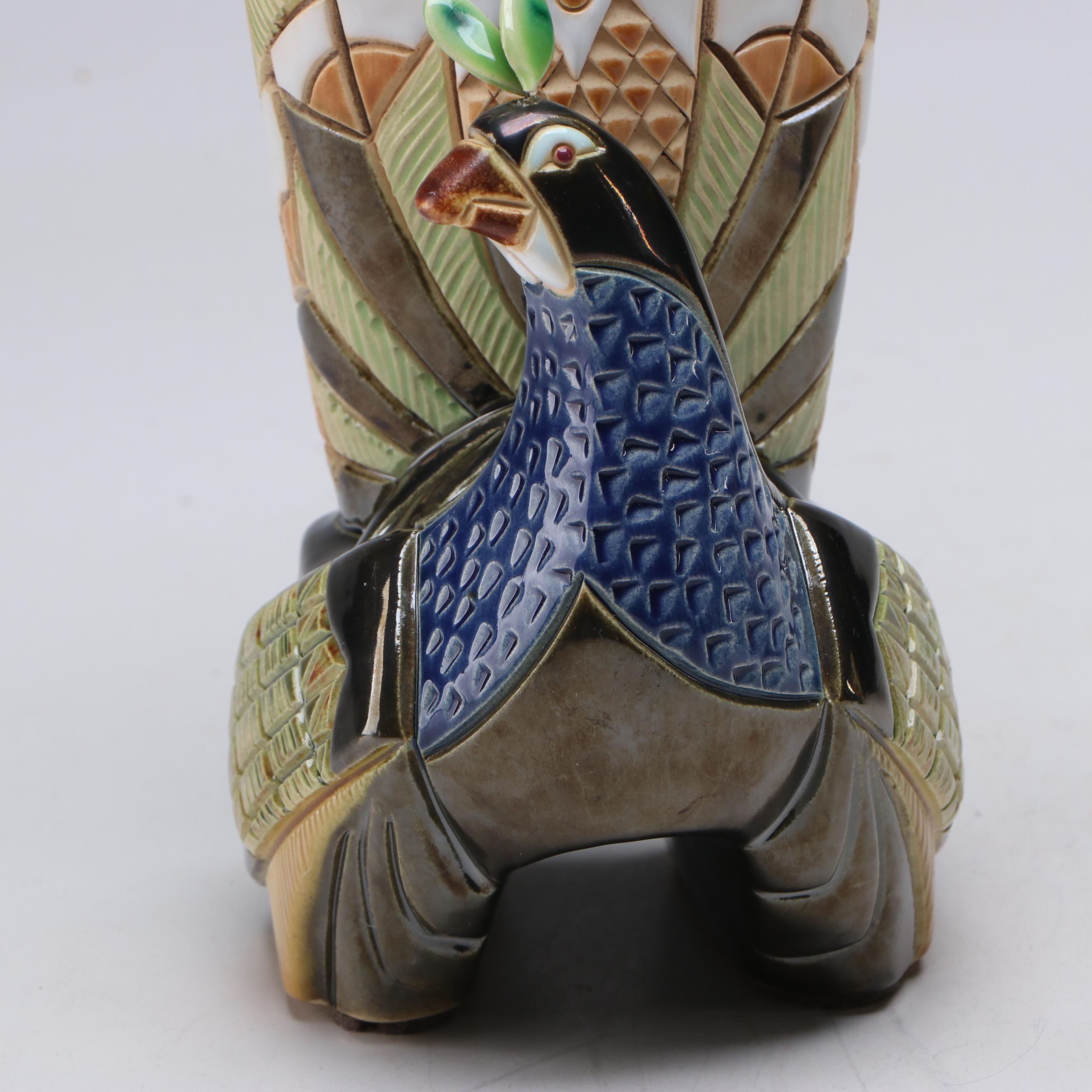 Peacock Figural and Chinese Hand-Painted Ceramic Vases