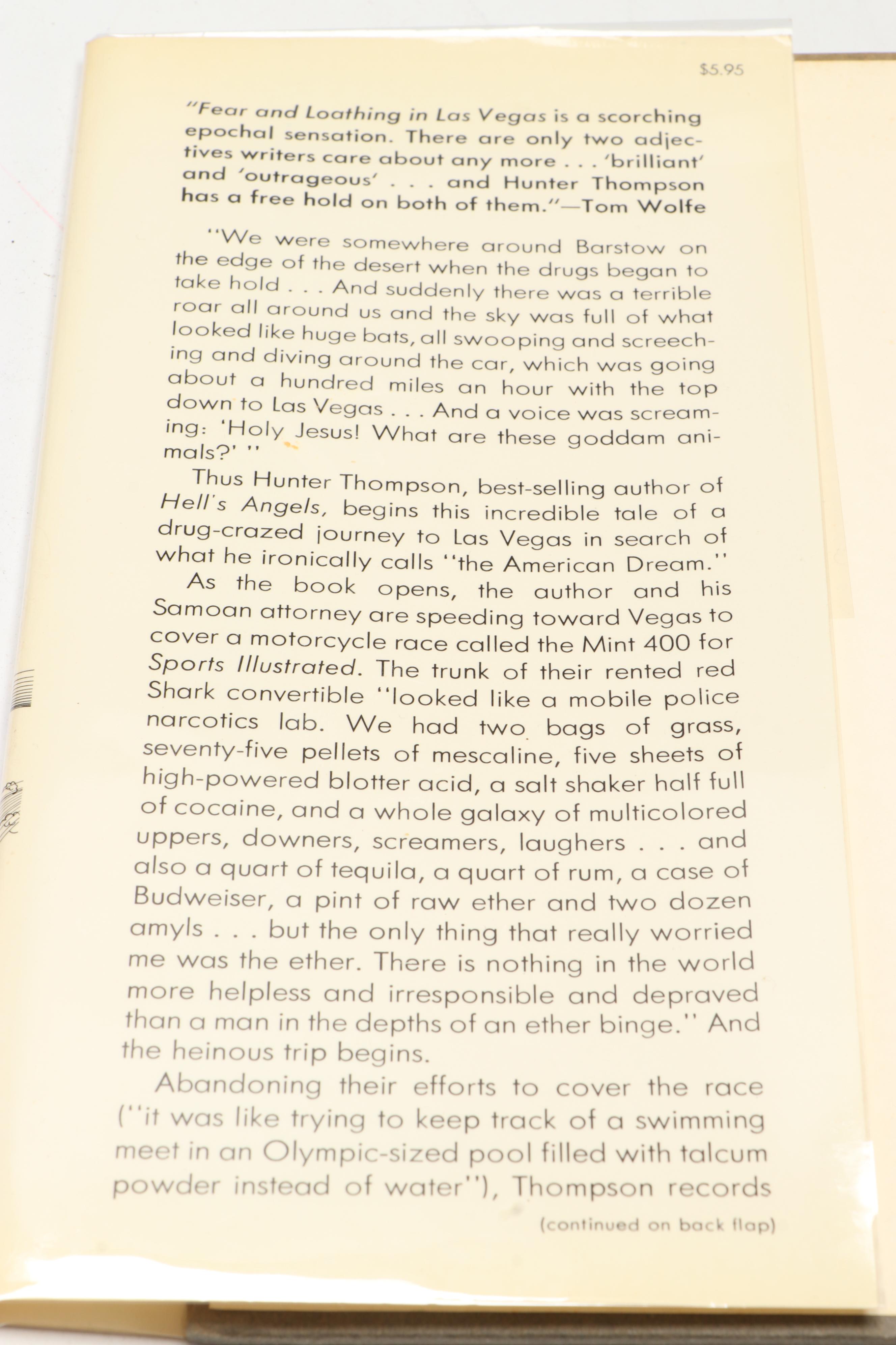 First Edition "Fear and Loathing in Las Vegas" by Hunter S. Thompson, 1971