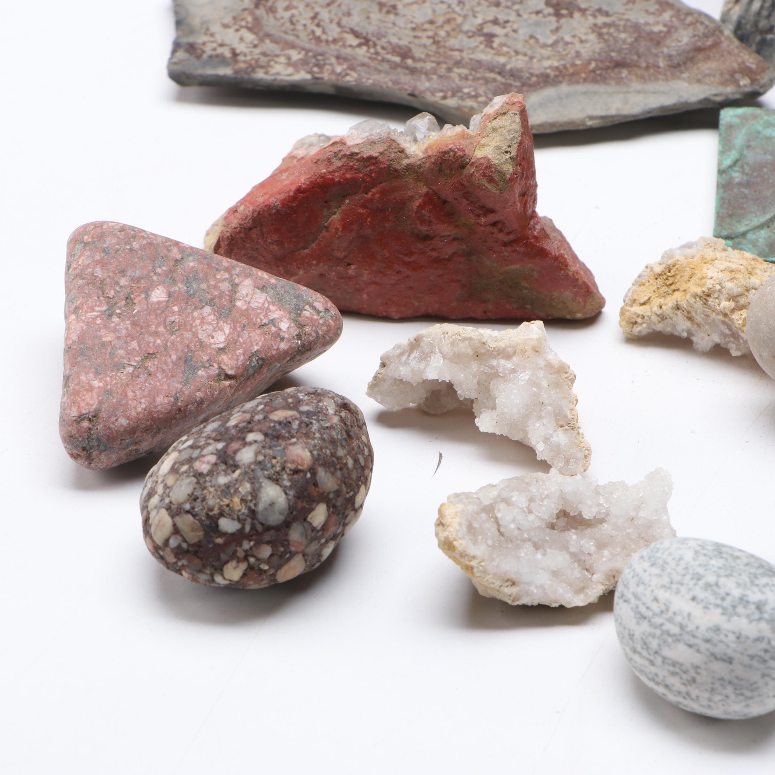 Abalone, Jasper and Calcite Mayan Mask, Quartz Specimens and More