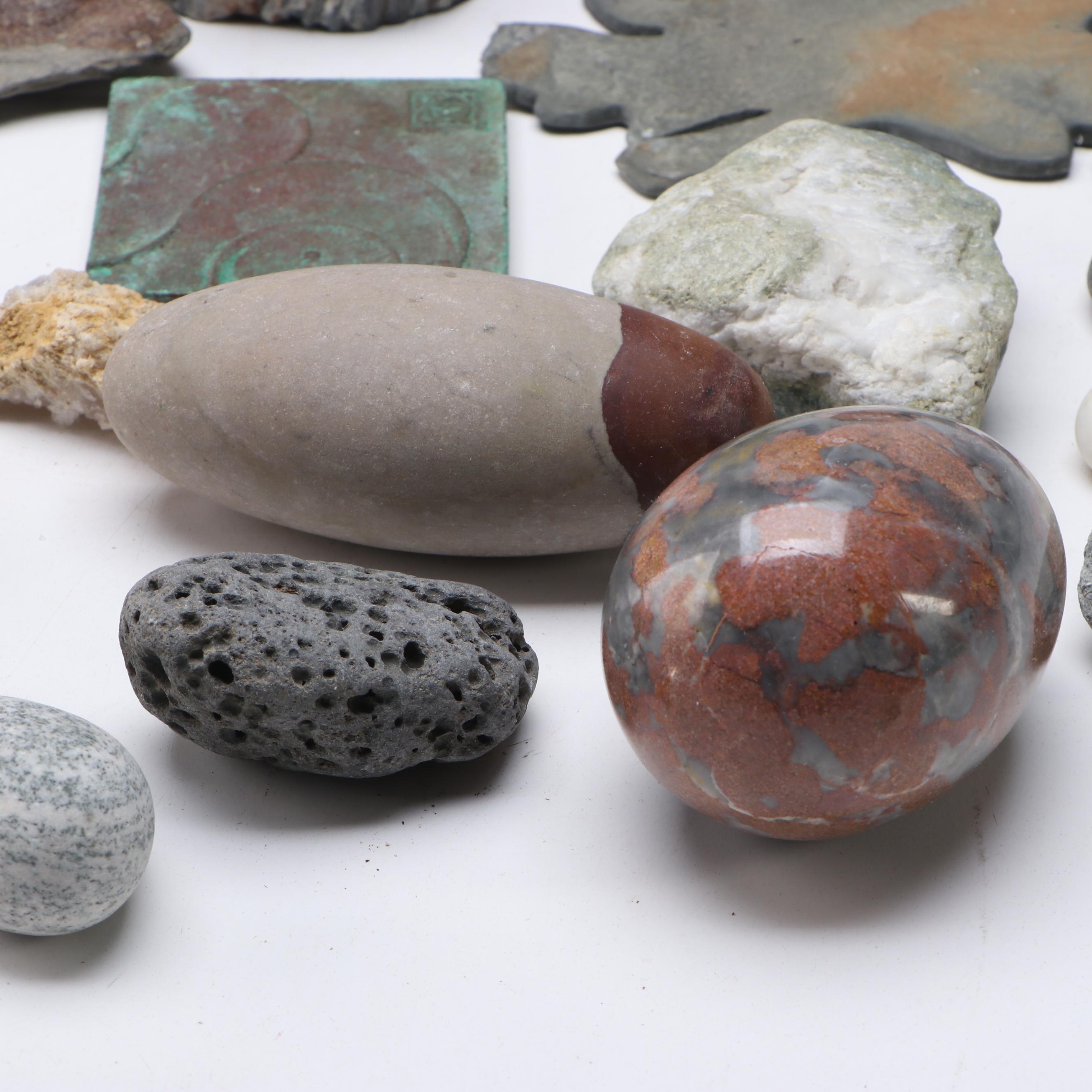 Abalone, Jasper and Calcite Mayan Mask, Quartz Specimens and More