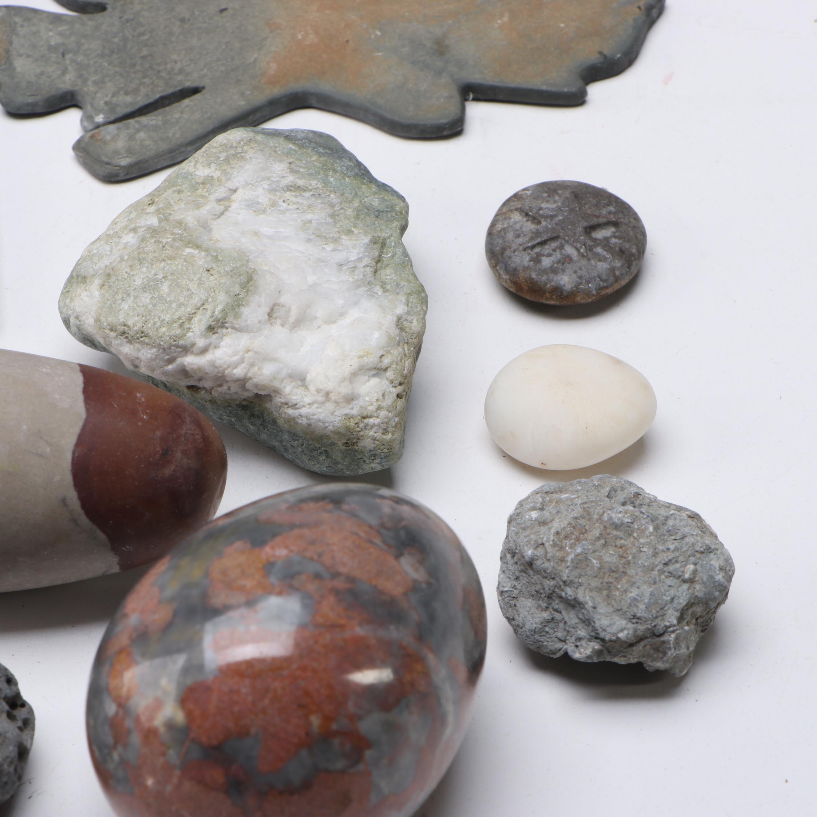 Abalone, Jasper and Calcite Mayan Mask, Quartz Specimens and More