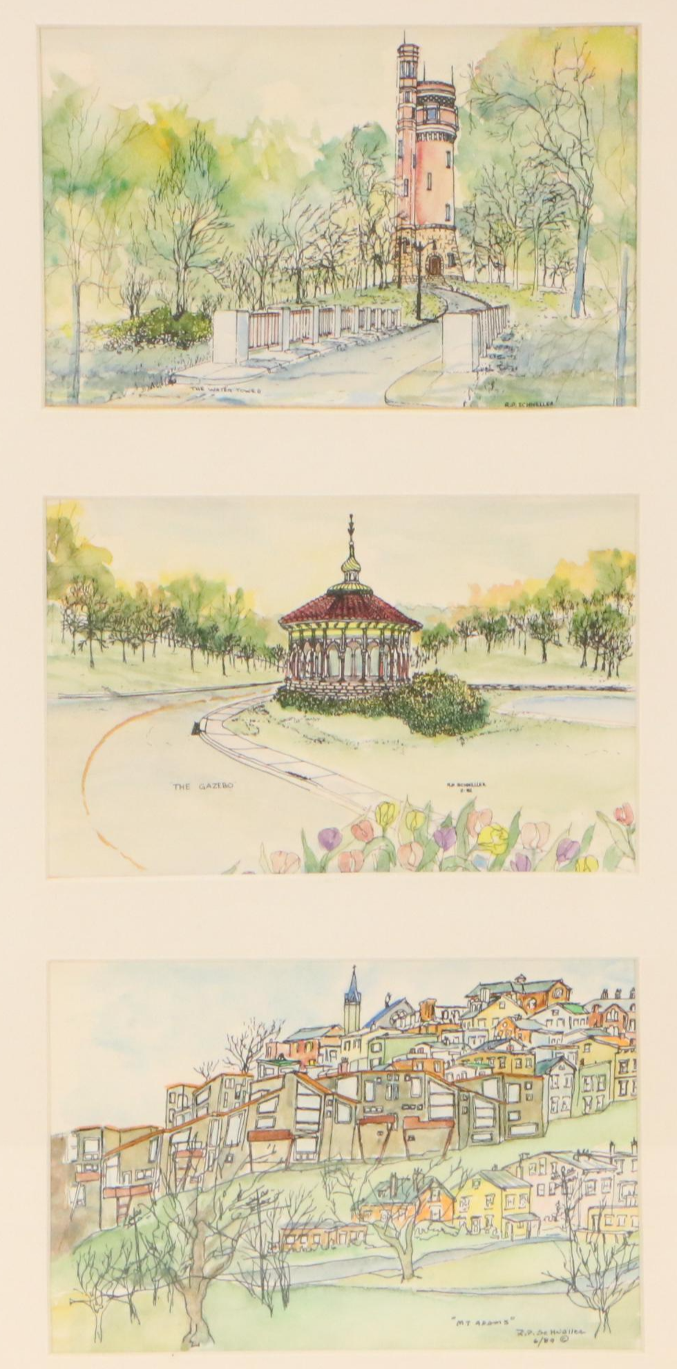 R. P. Schneller Watercolor Paintings of Cincinnati Locations, Late 20th Century